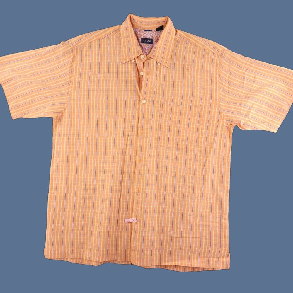 Izod Izod Shirt Mens XL Short Sleeve Button-Up Orange Check Size US XL / EU 56 / 4 - 1 Thumbnail