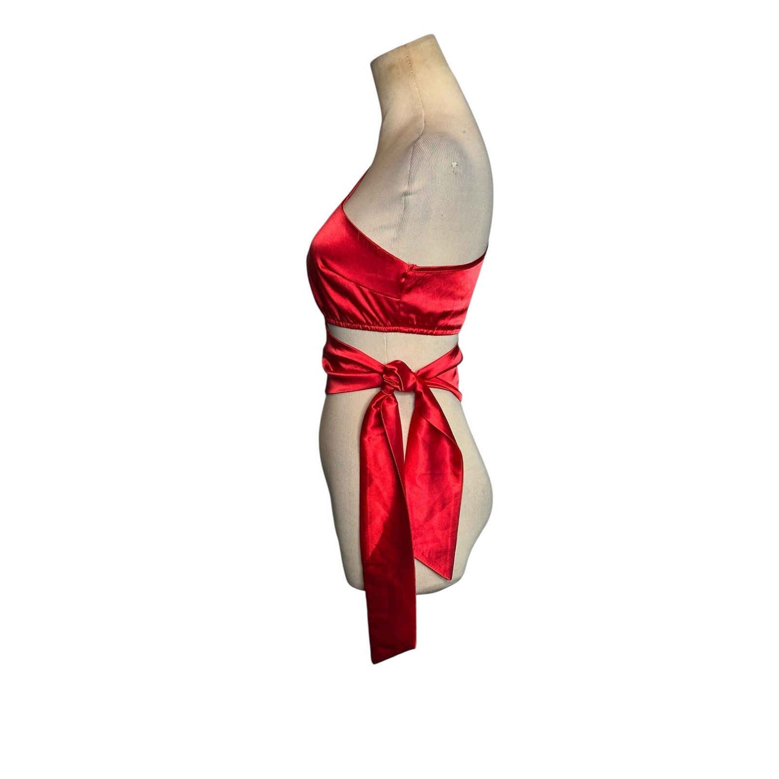 Shein Shein Red Calvaya One Shoulder Tie Side Satin Top size XS Size XS / US 0-2 / IT 36-38 - 6 Thumbnail
