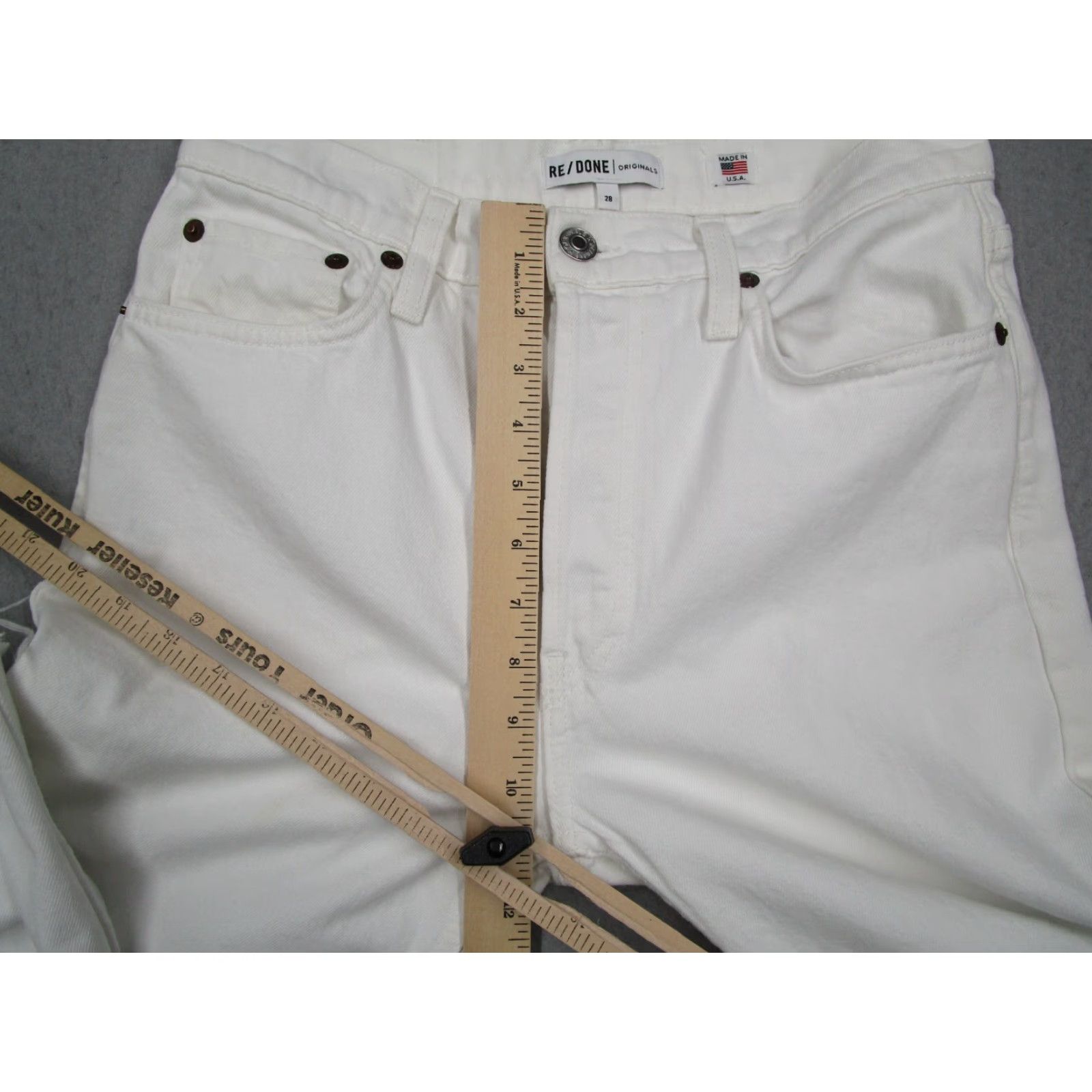 RE/DONE Re/Done Jeans Womens 28 White High Rise Ankle Crop Fray Stretch Denim 28x27 Size 28" / US 6 / IT 42 - 6 Thumbnail