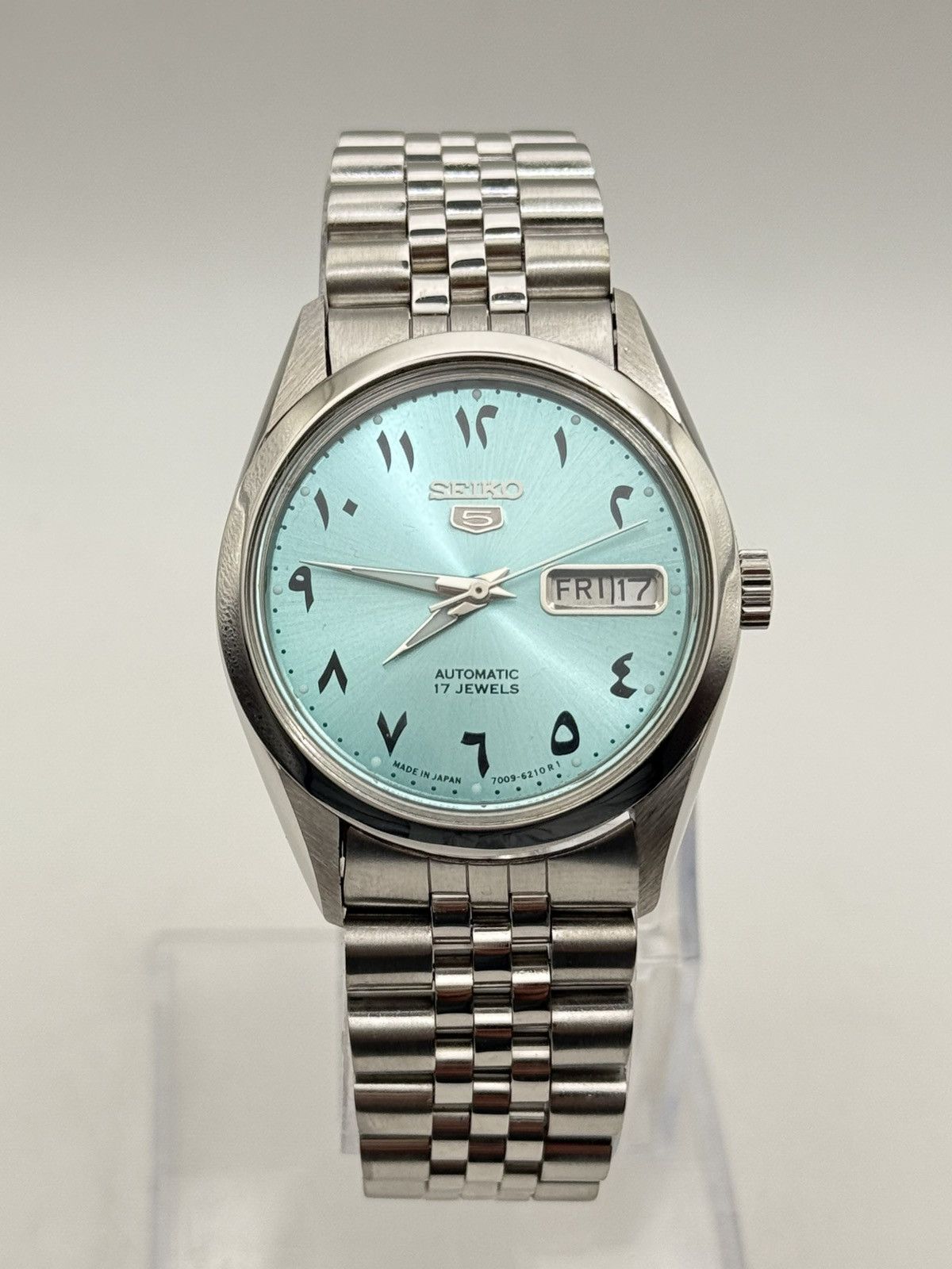 Seiko 5 Vintage 36Mm Automatic Sky Blue Arabic Dial Watch, Men's