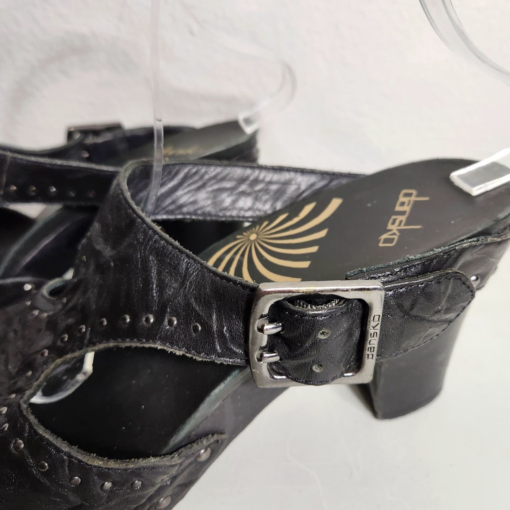 Dansko Dansko Sandal Womens Leather Studded Wooden Heel Platform Slip-On Buckle Strap Open Toe 42 EU/10.5 US Black Womens Size US 11 / IT 41 - 7 Thumbnail