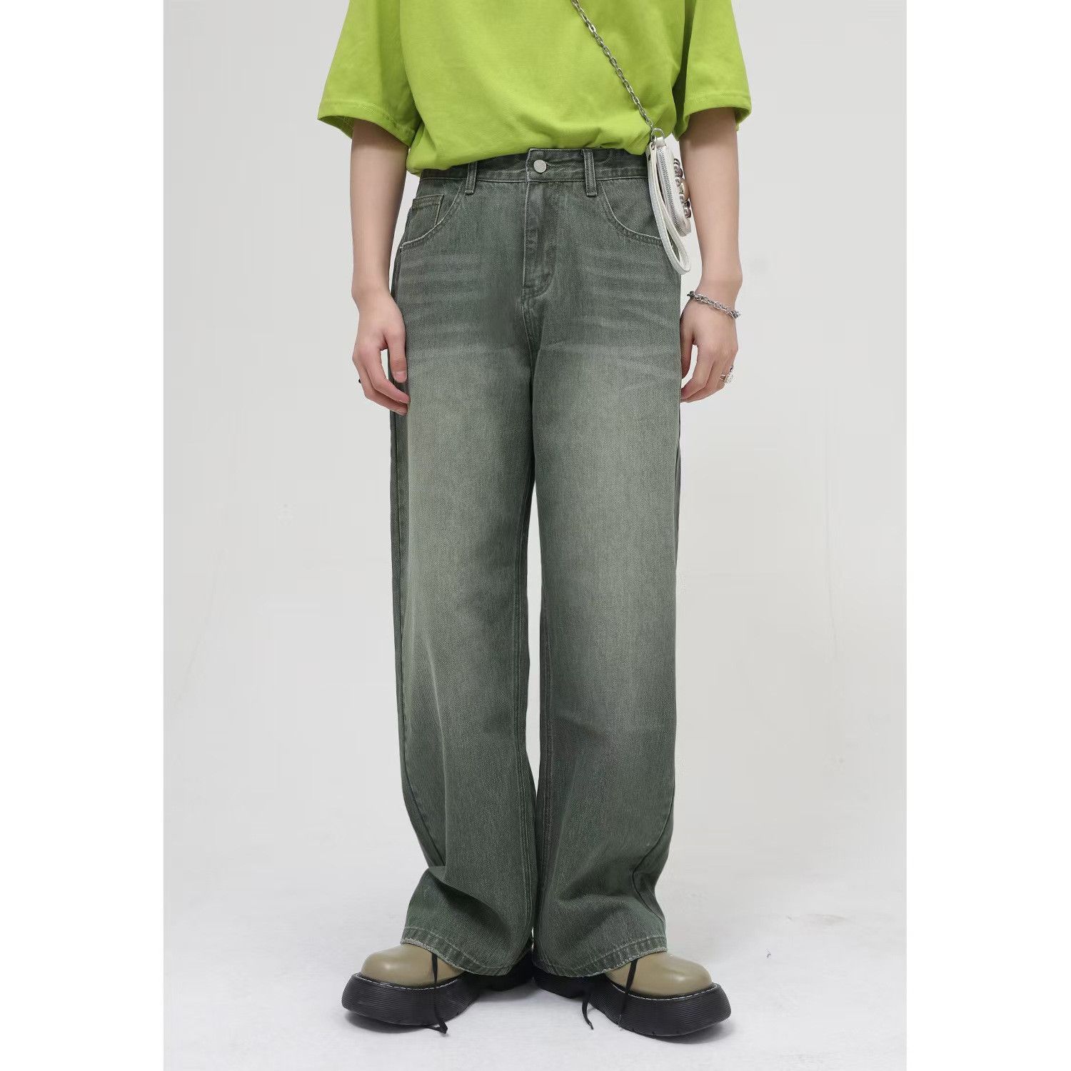 Japanese Brand Vintage Straight Leg Loose Washed Green Jeans Size US 32 / EU 48 - 1 Thumbnail