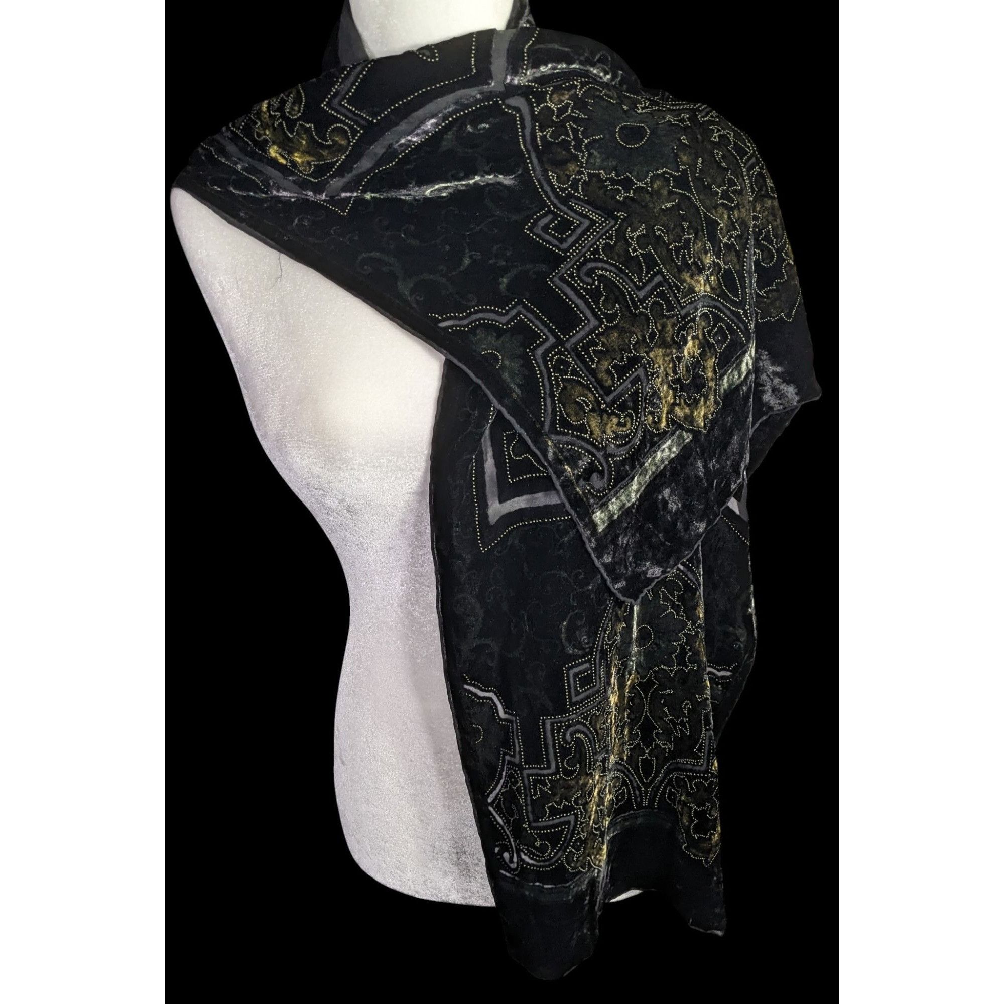 Chicos Chicos Black Burnt Velvet Scarf With Gold Baroque Print Size ONE SIZE - 1 Thumbnail