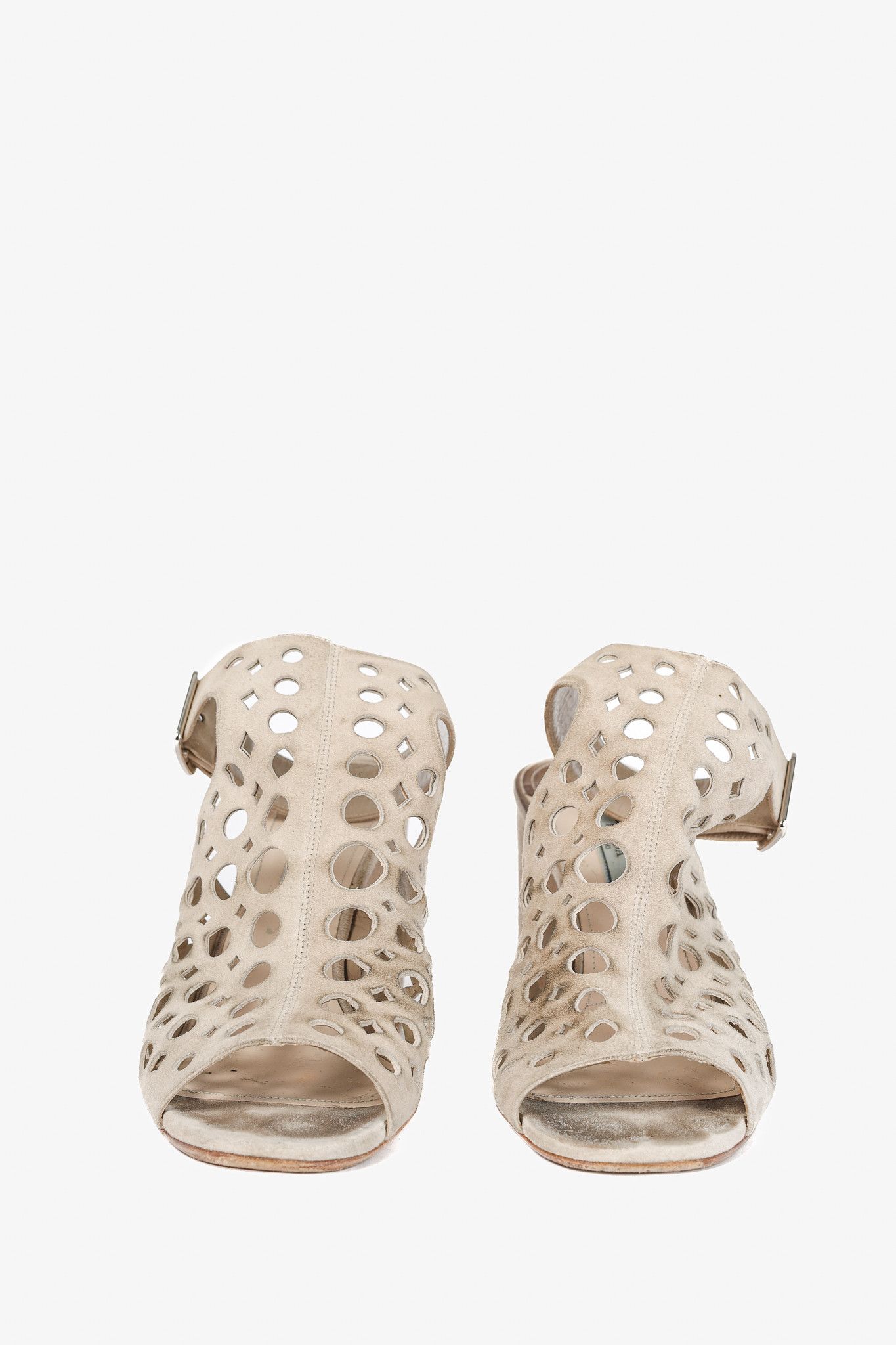 Prada Prada Quarzo Suede Laser Cut Ankle-Strap Sandals Size US 8.5 / IT 38.5 - 2 Thumbnail