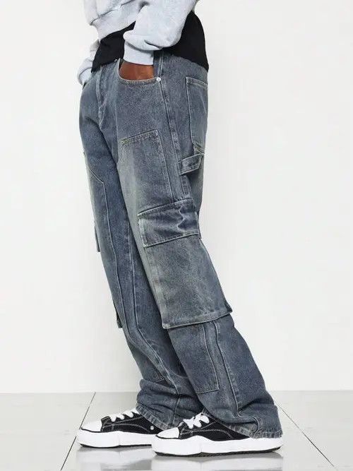 Jean Cargo Jeans Denim Baggy Washed Size US 34 / EU 50 - 4 Thumbnail