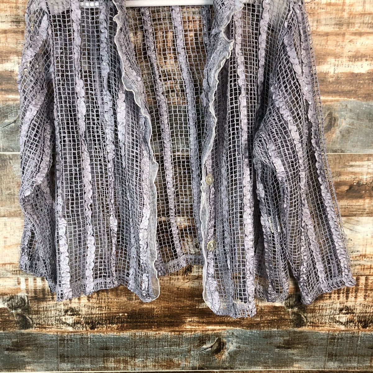 Japanese Brand K.Mitsuyo Grey crochet mesh net vintage sexy Cardigan #A1491 Size M / US 6-8 / IT 42-44 - 6 Thumbnail