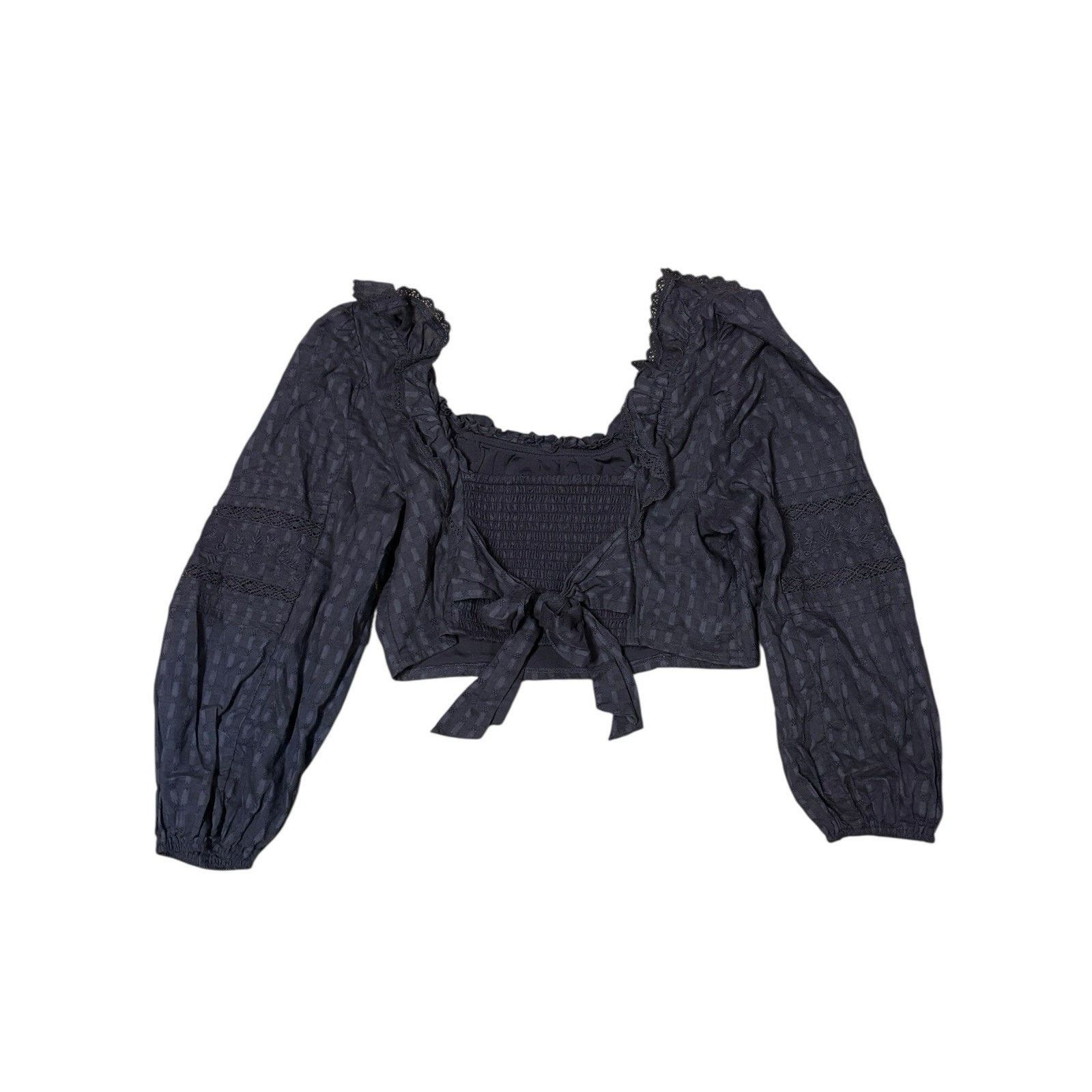 American Eagle Outfitters American Eagle Boho Crop Eyelet Balloon Sleeve Medium Blue Size M / US 6-8 / IT 42-44 - 3 Thumbnail
