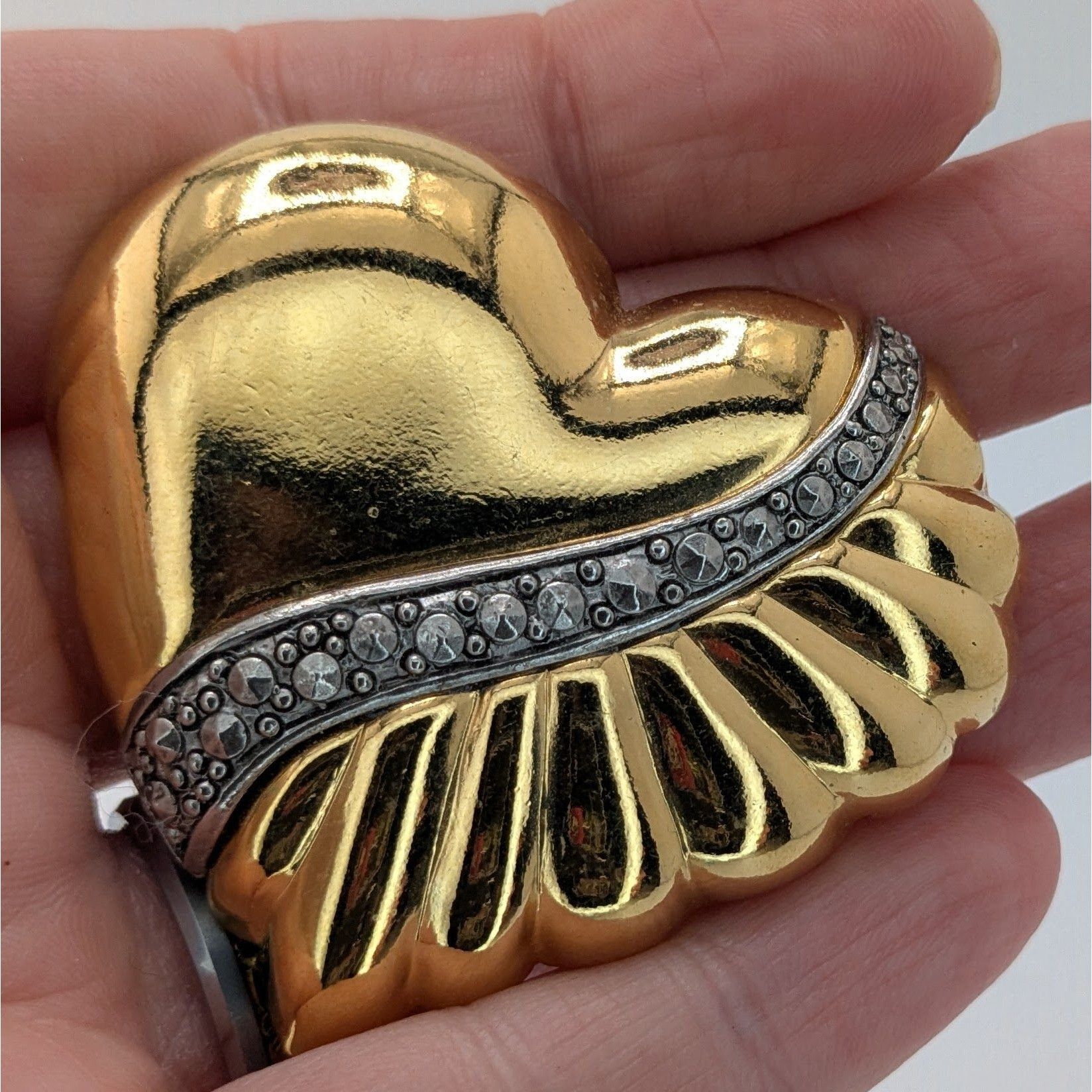Other Vintage Love Gold-Tone Heart Brooch With Faux Marcasite Acce Size ONE SIZE - 7 Thumbnail