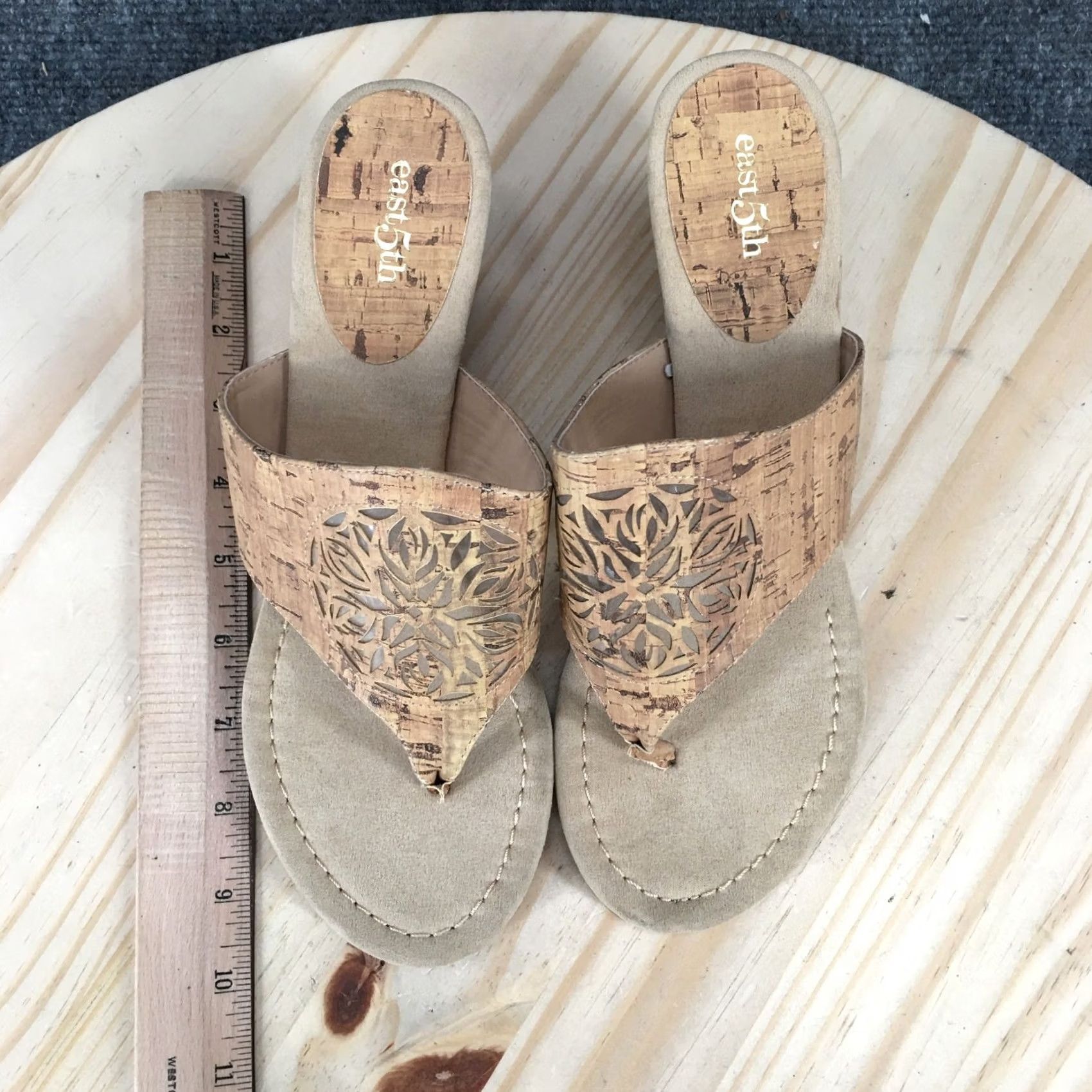 Flux East 5th Sandals Womens 9 W Flux Casual Slip On Cork Wedge Thong Brown Size US 9 / IT 39 - 7 Thumbnail