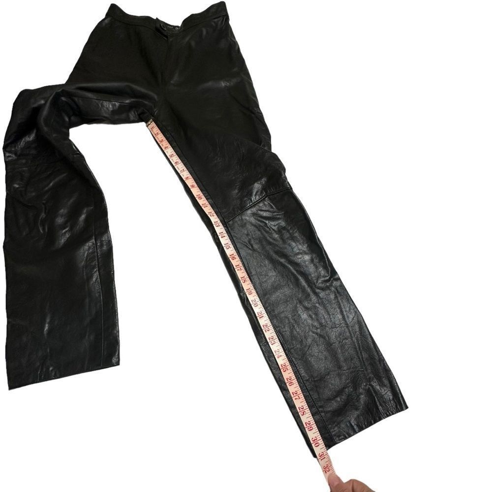 Vintage Vintage Marco Morani Black Leather Straight Leg Moto Pants S Size 26" / US 2 / IT 38 - 2 Thumbnail