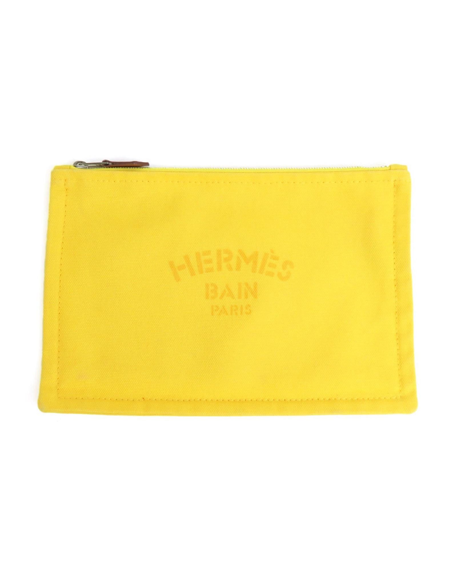 image of Yellow Cotton Clutch By Hermes, Women's