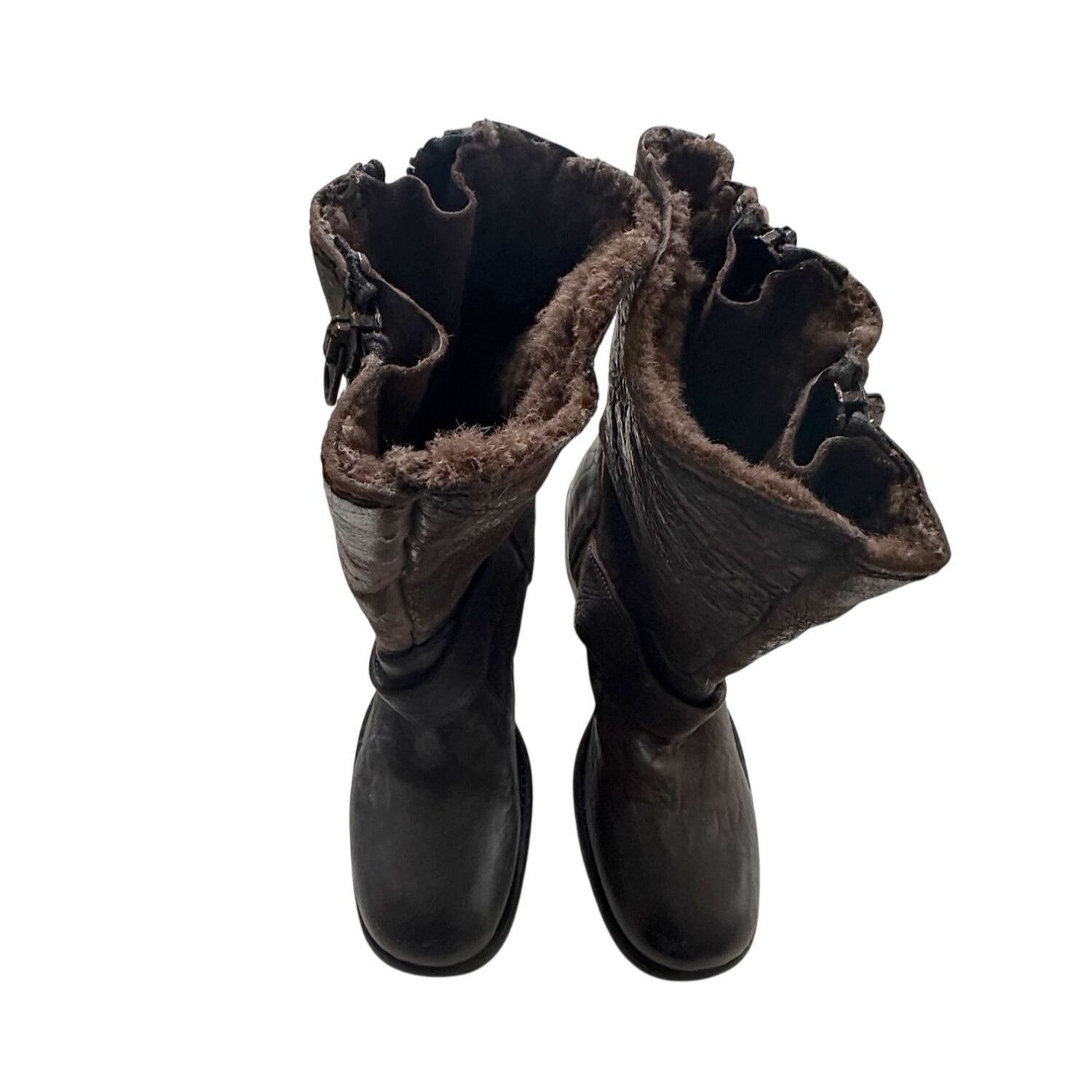 Other Nylo Distressed Leather Shearling Double Zip Booties Brown E Size US 9 / IT 39 - 7 Thumbnail