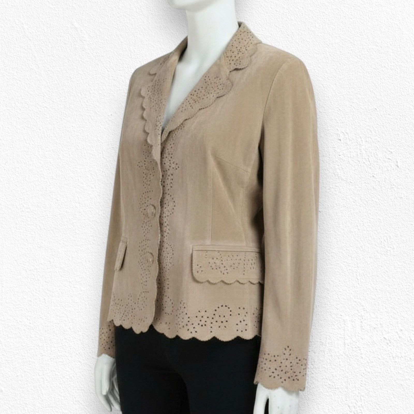 Coldwater Creek Vintage Tan Eyelet Western Leather Jacket Size Large Petite Size L / US 10 / IT 46 - 3 Thumbnail