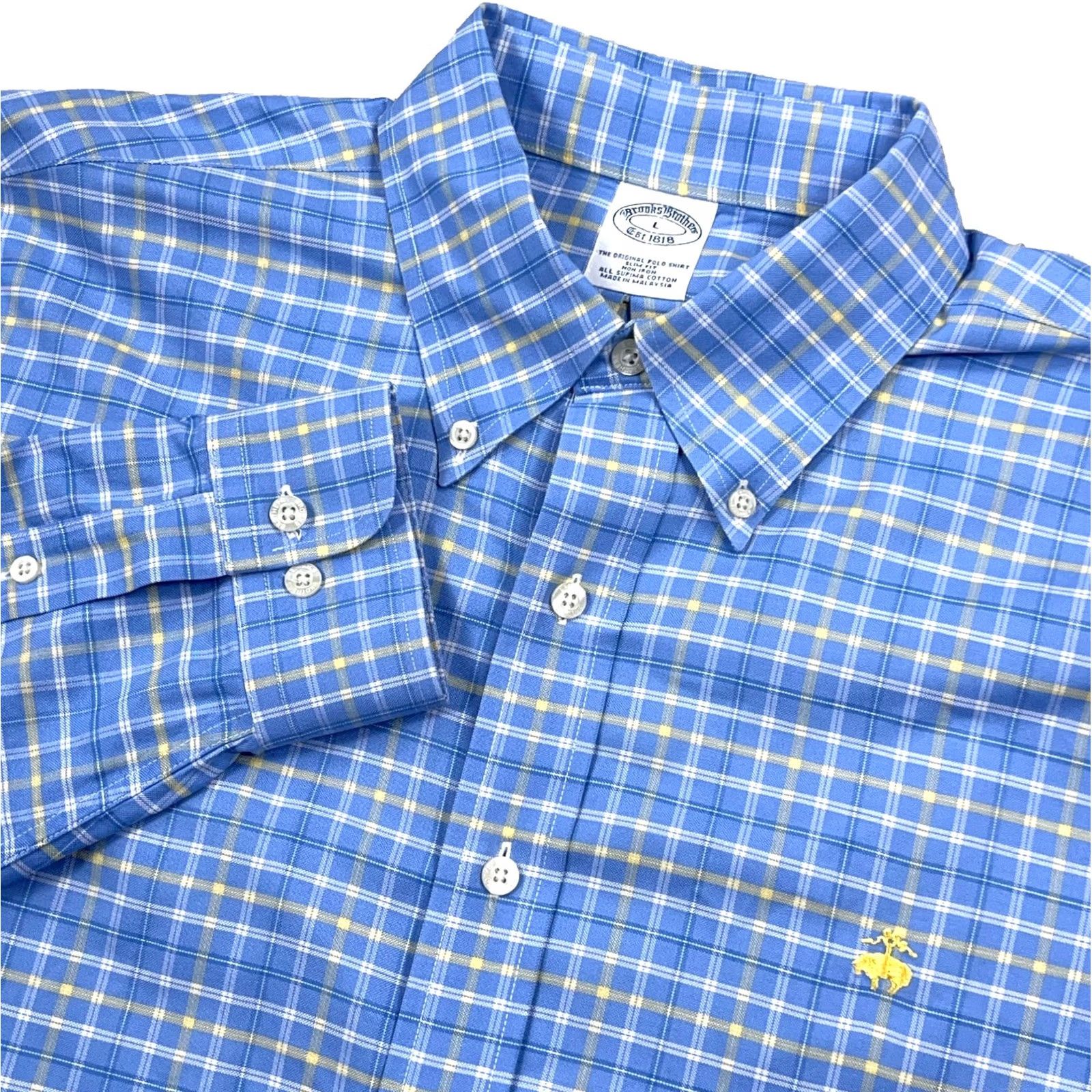 Brooks Brothers Brooks Brothers Button-Up Shirt Men L Blue Plaid OCBD Button-Front Casual Dress Shirt Size 42R - 2 Thumbnail
