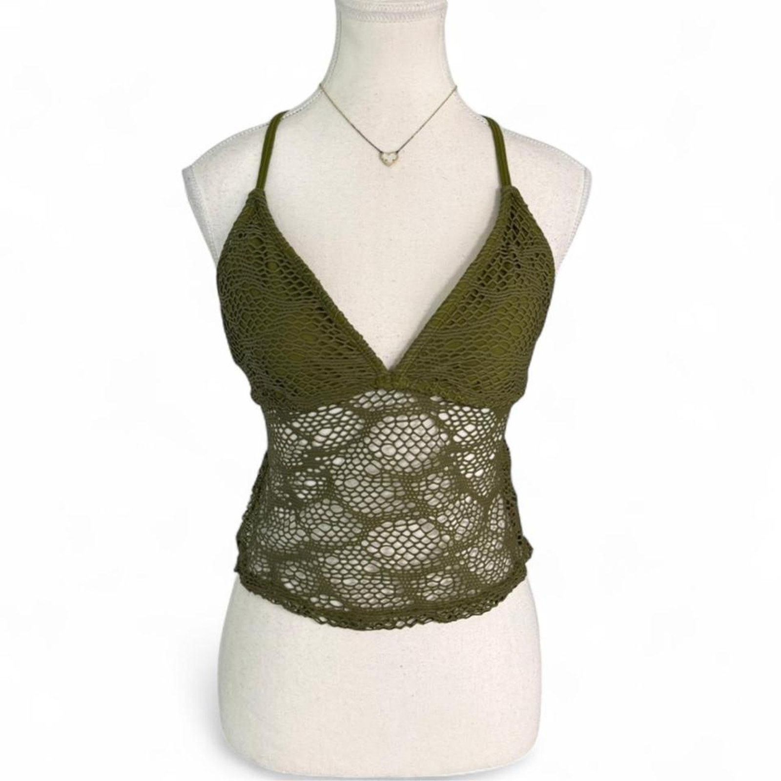 Other Green knitted Y2K tropical summer halter top openback size m Size M / US 6-8 / IT 42-44 - 1 Thumbnail