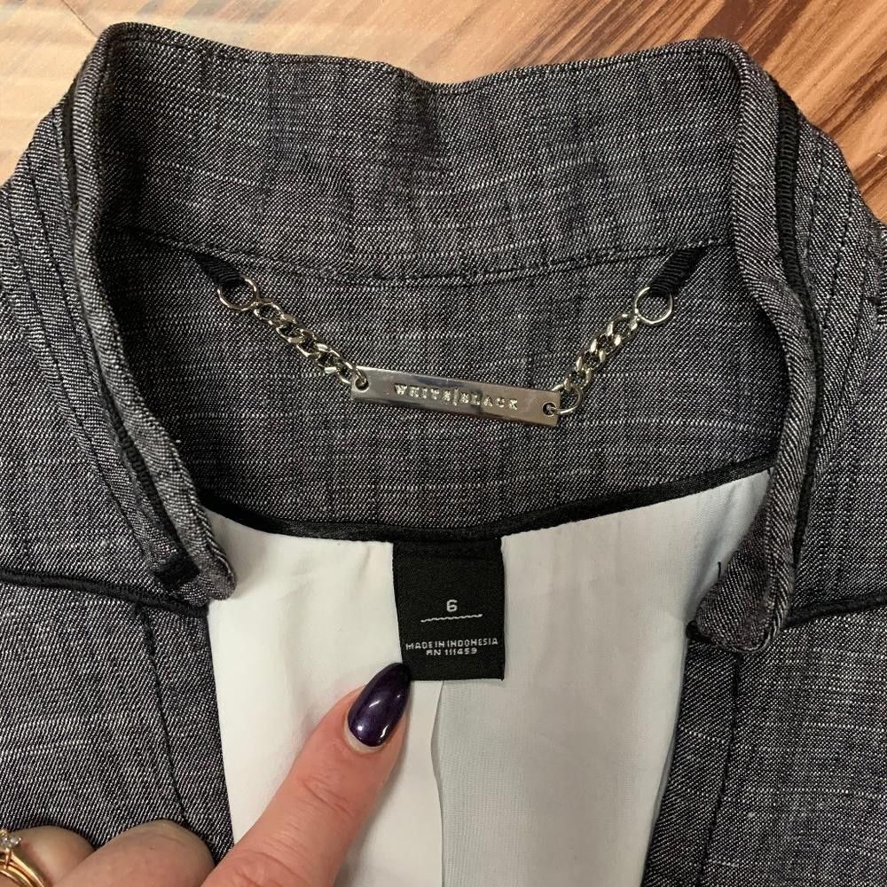 Designer WHBM Charcoal Linen Blend Pleated Blazer Jacket, 6 Size M / US 6-8 / IT 42-44 - 7 Thumbnail