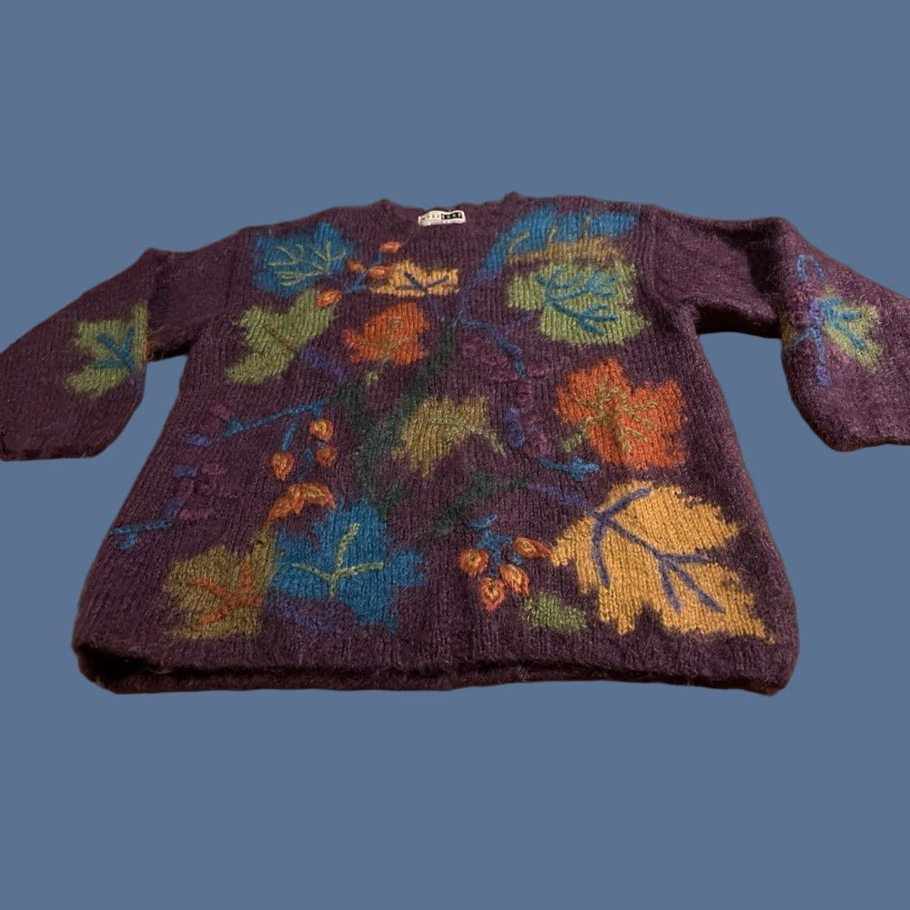 Vintage VINTAGE Fenn Wright Manson Workshop Leaves Mohair Sweater Women’s L Purple Size L / US 10 / IT 46 - 1 Thumbnail