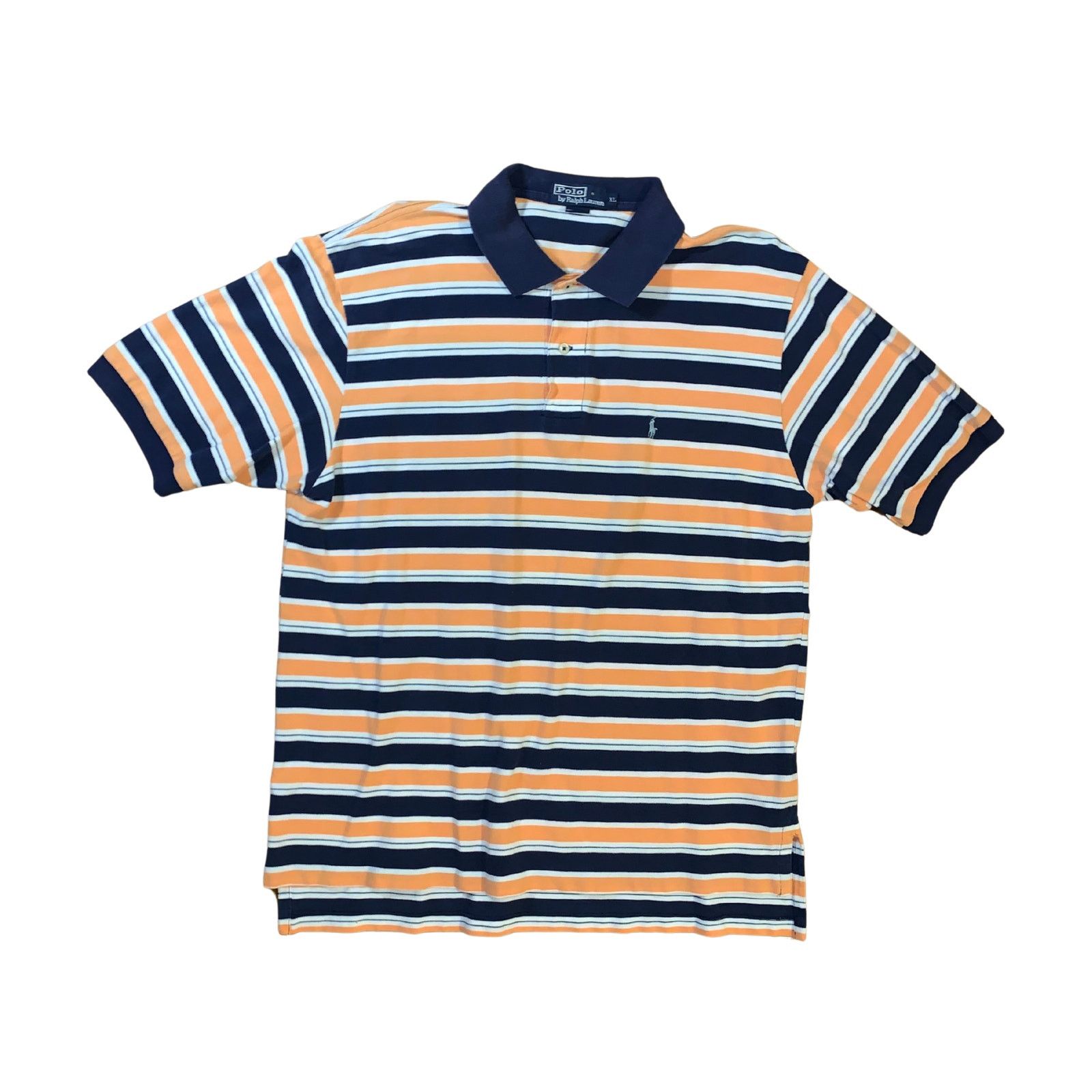 Polo Ralph Lauren × Vintage Polo Ralph Lauren Striped Polo Shirt XL Navy Orange White Size US XL / EU 56 / 4 - 1 Thumbnail