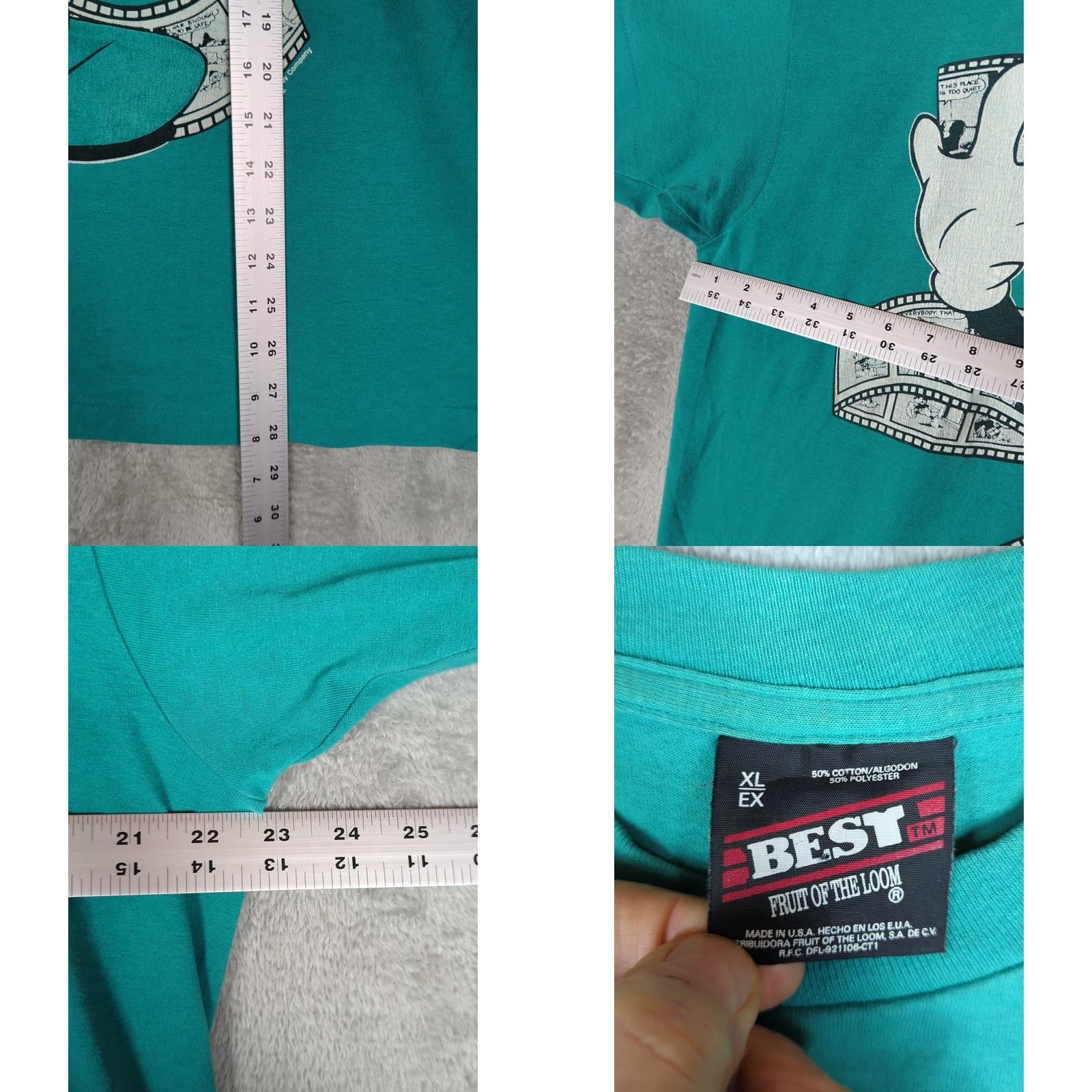 Fruit Of The Loom VINTAGE Mickey Mouse T-Shirt Mens XL Green 90s Crew Neck Short Sleeve Fruit of the Loom Disney Logo Cartoon All Seasons 80s 90s Mens Size US XL / EU 56 / 4 - 8 Thumbnail