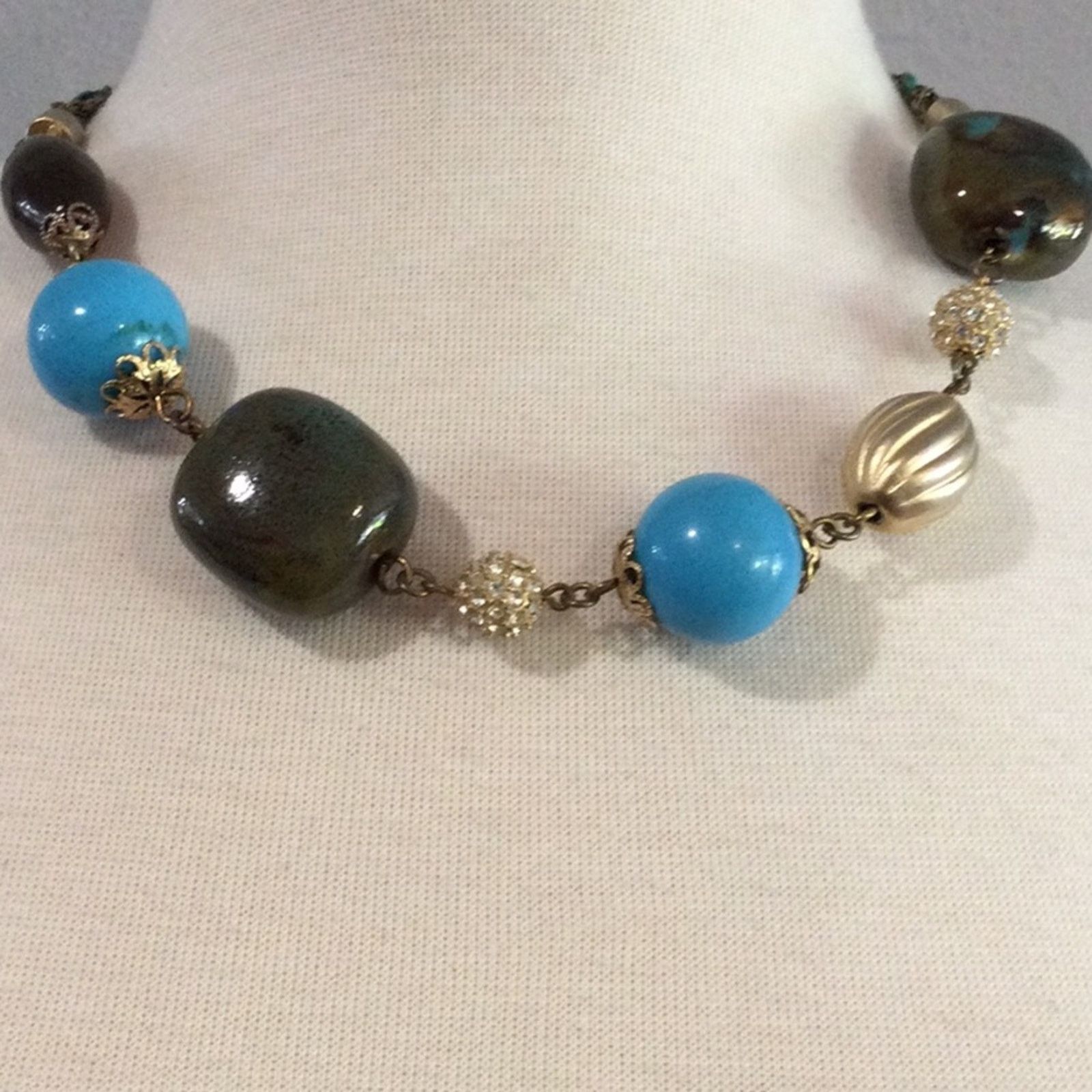 Other Elegant Blue, Gold, Brown Braided Leather Necklace Size ONE SIZE - 2 Thumbnail
