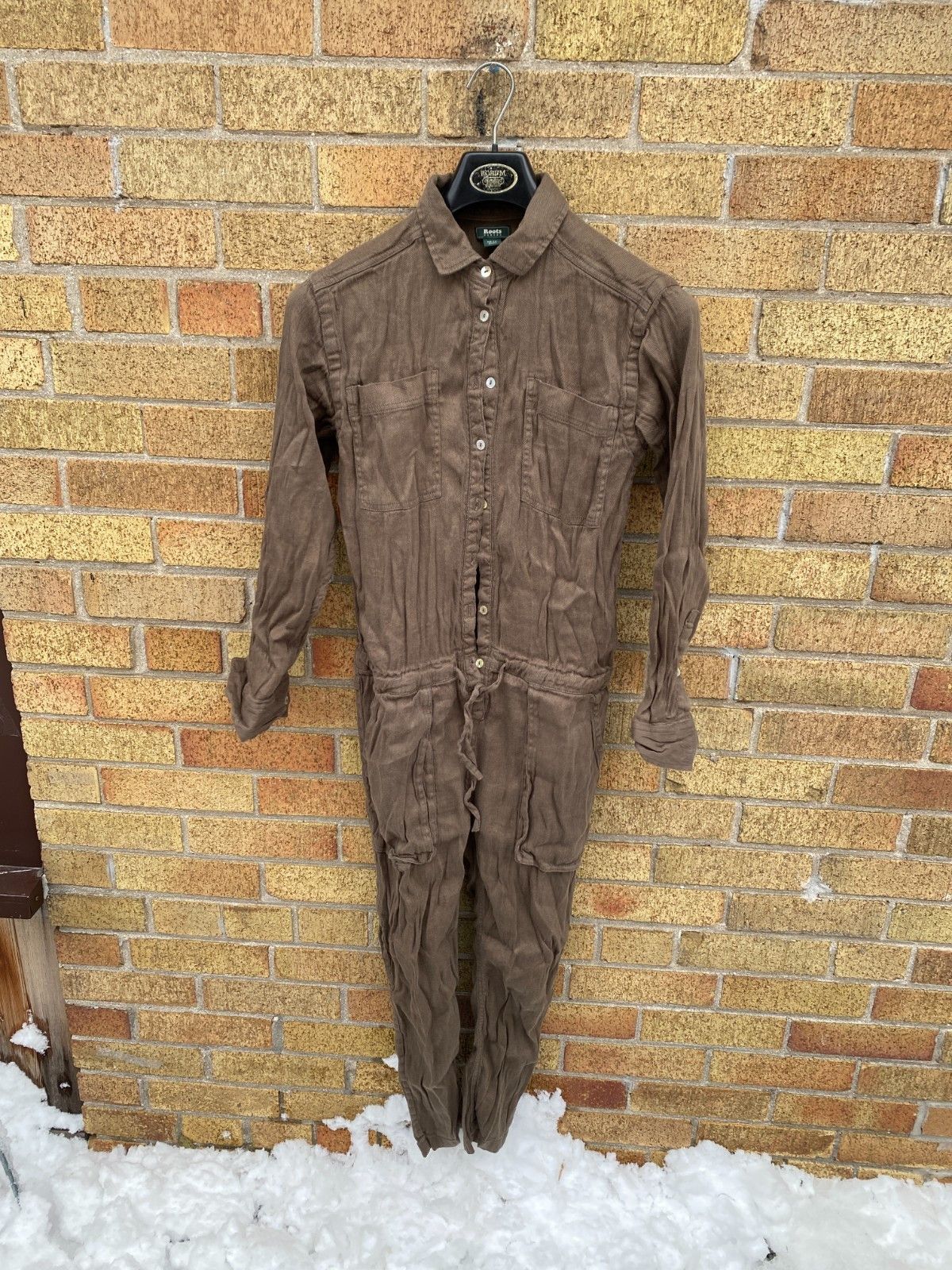 Roots Roots Coveralls Jumpsuit Dark Khaki Brown Multipocket Rompe Size 26" / US 2 / IT 38 - 3 Thumbnail