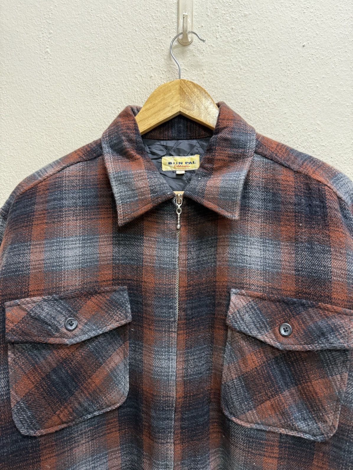 Japanese Brand VINTAGE BOON PAL CHEKERED FLANEL ZIPER QUILTED LINED SHIRT Size US M / EU 48-50 / 2 - 18 Thumbnail