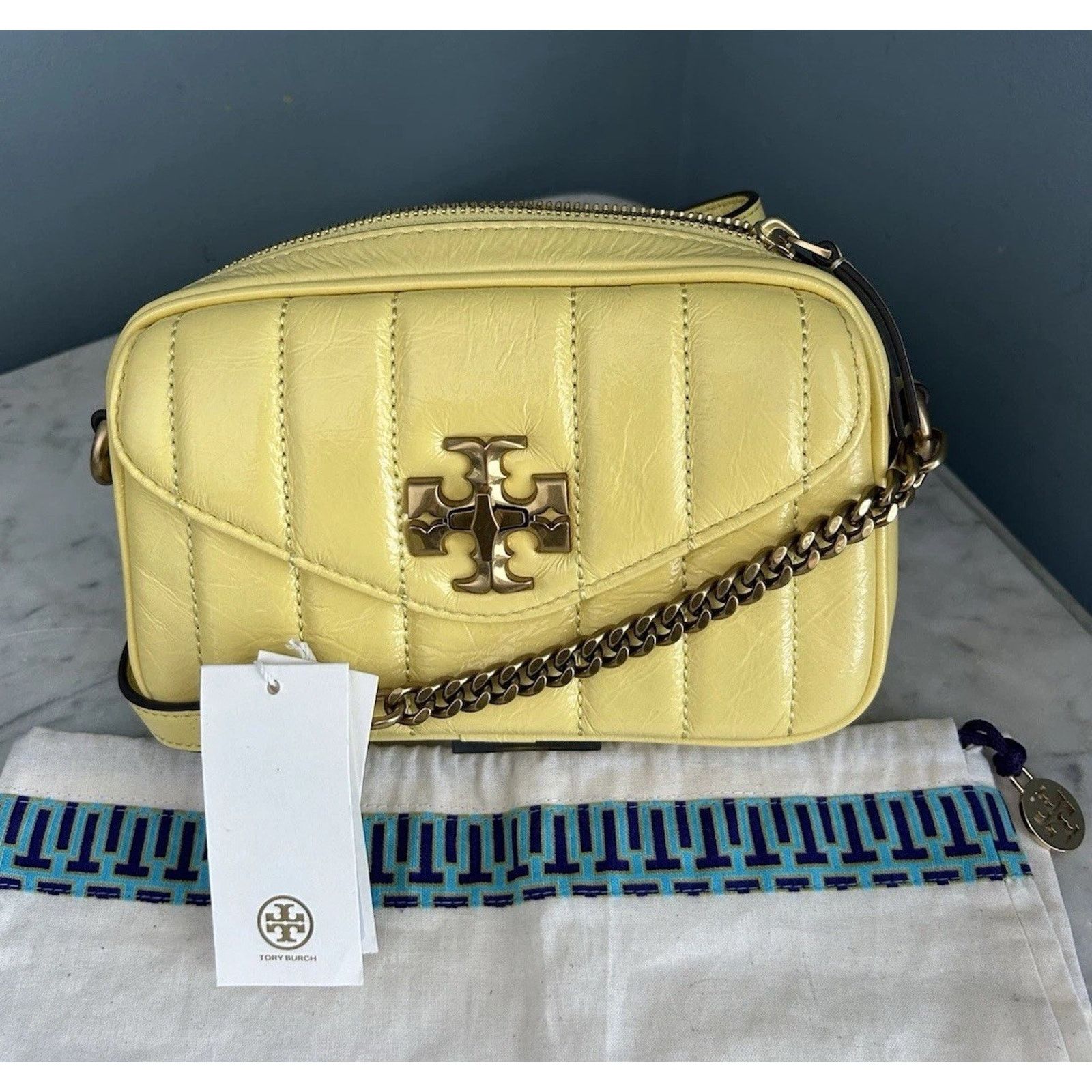 Tory Burch NWT Tory Burch Kira Patent Camera Bag Lemon Yellow 142808 Size ONE SIZE - 3 Thumbnail
