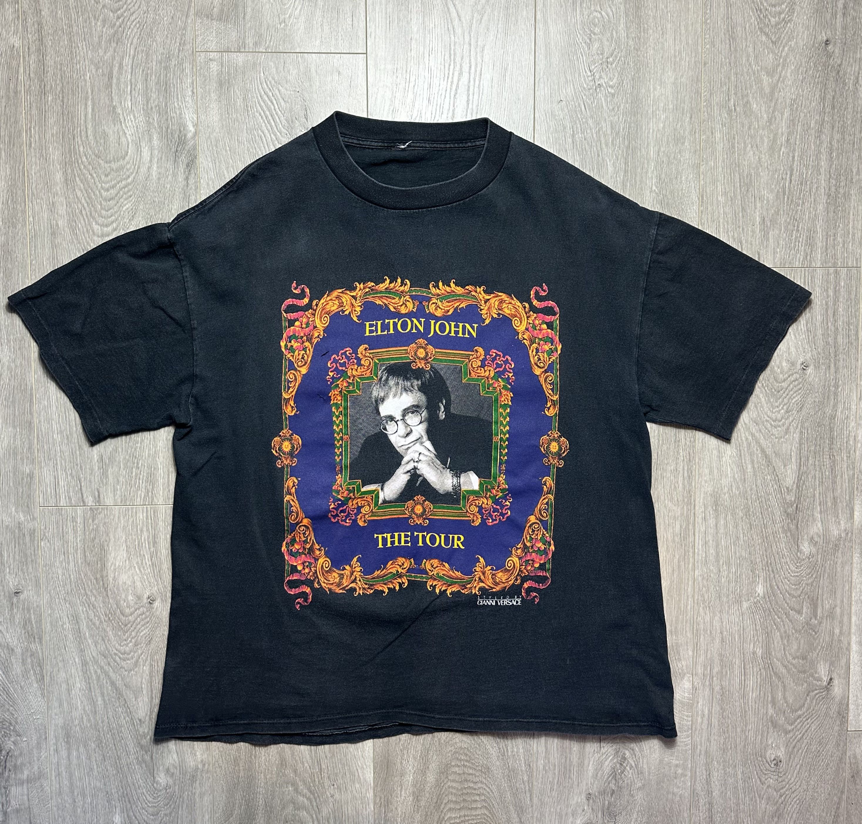 image of Band Tees x Versace Vintage 1992 Elton John The Tour Tee Gianni Versace in Black, Men's (Size XL)