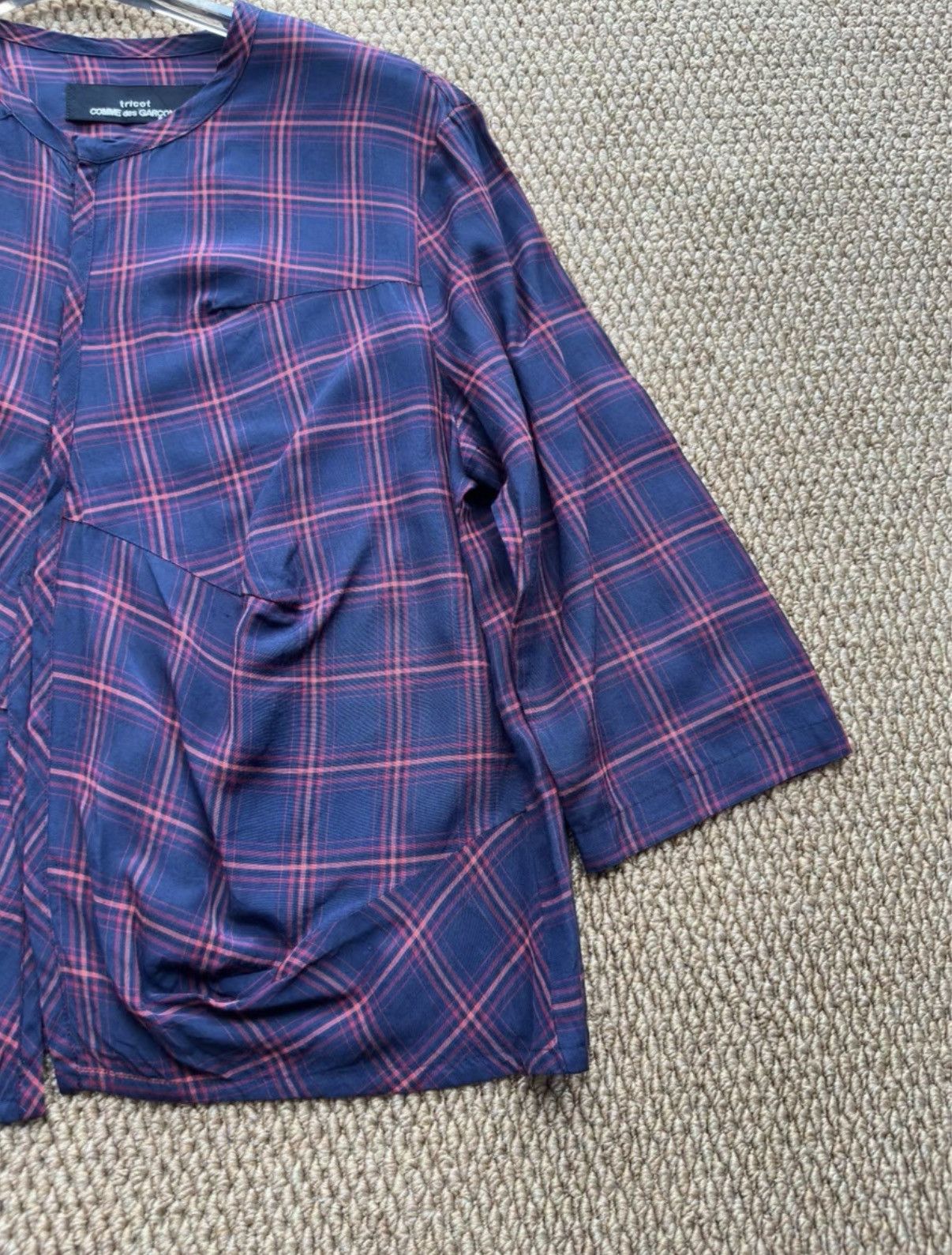 Comme des Garcons COMME des GARÇONS Navy Red Plaid Collarless Shirt K23 Size S / US 4 / IT 40 - 3 Thumbnail