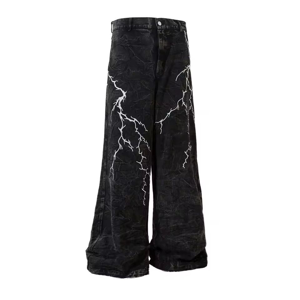 Jean Washed Embroidered High Street Wide Leg Loose Jeans Size US 34 / EU 50 - 3 Thumbnail