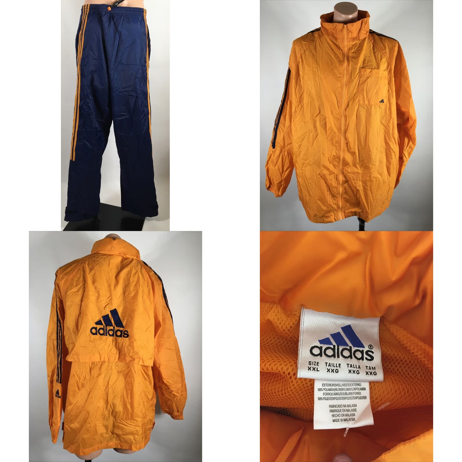 Adidas VINTAGE 90s Adidas Orange Windbreaker Track Suit Jacket Pants 2XL Nylon Retro Size 48R - 8 Thumbnail