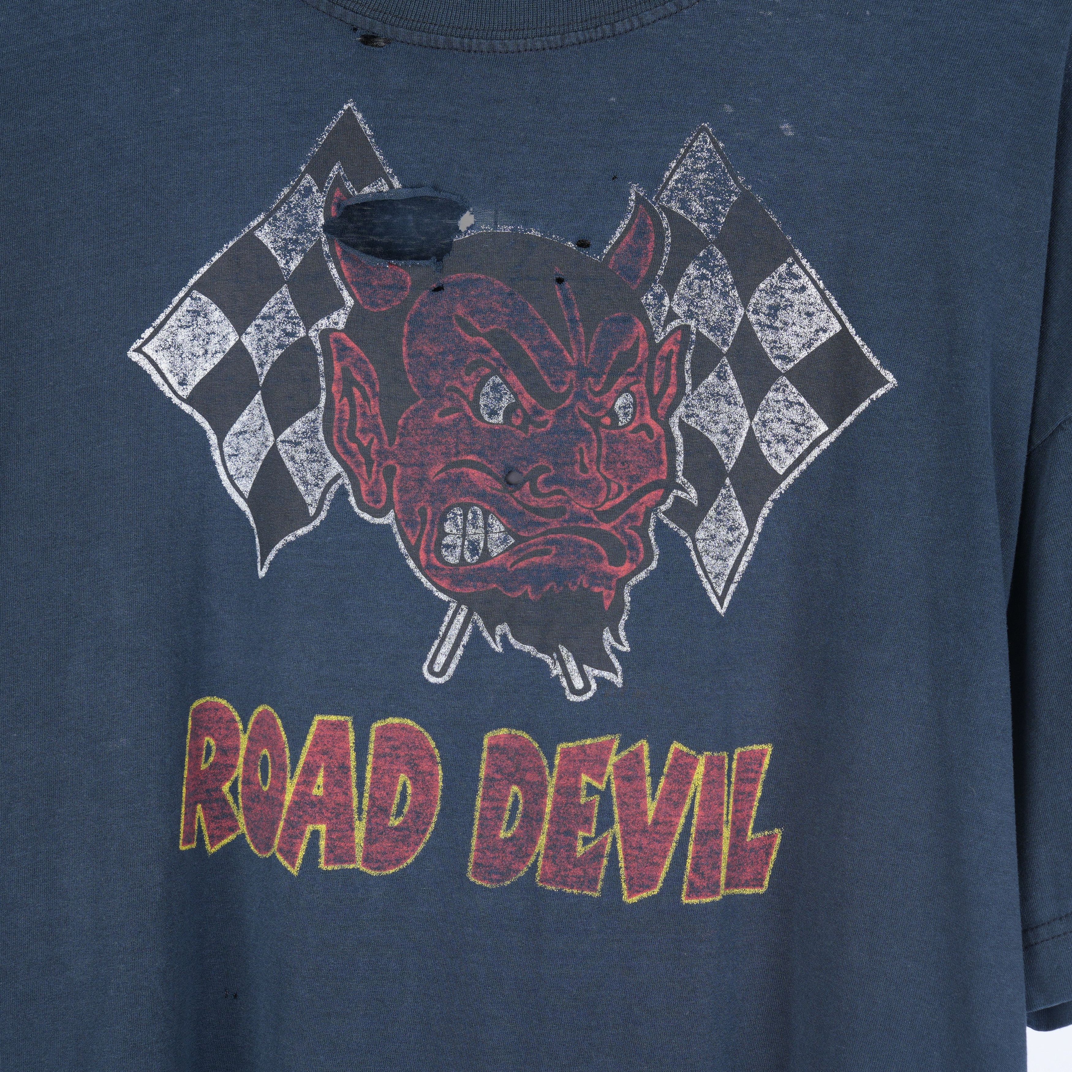 Vintage VINTAGE ROAD DEVIL MOTORCYCLE FADED THRASHED T-SHIRT Size US XL / EU 56 / 4 - 3 Thumbnail