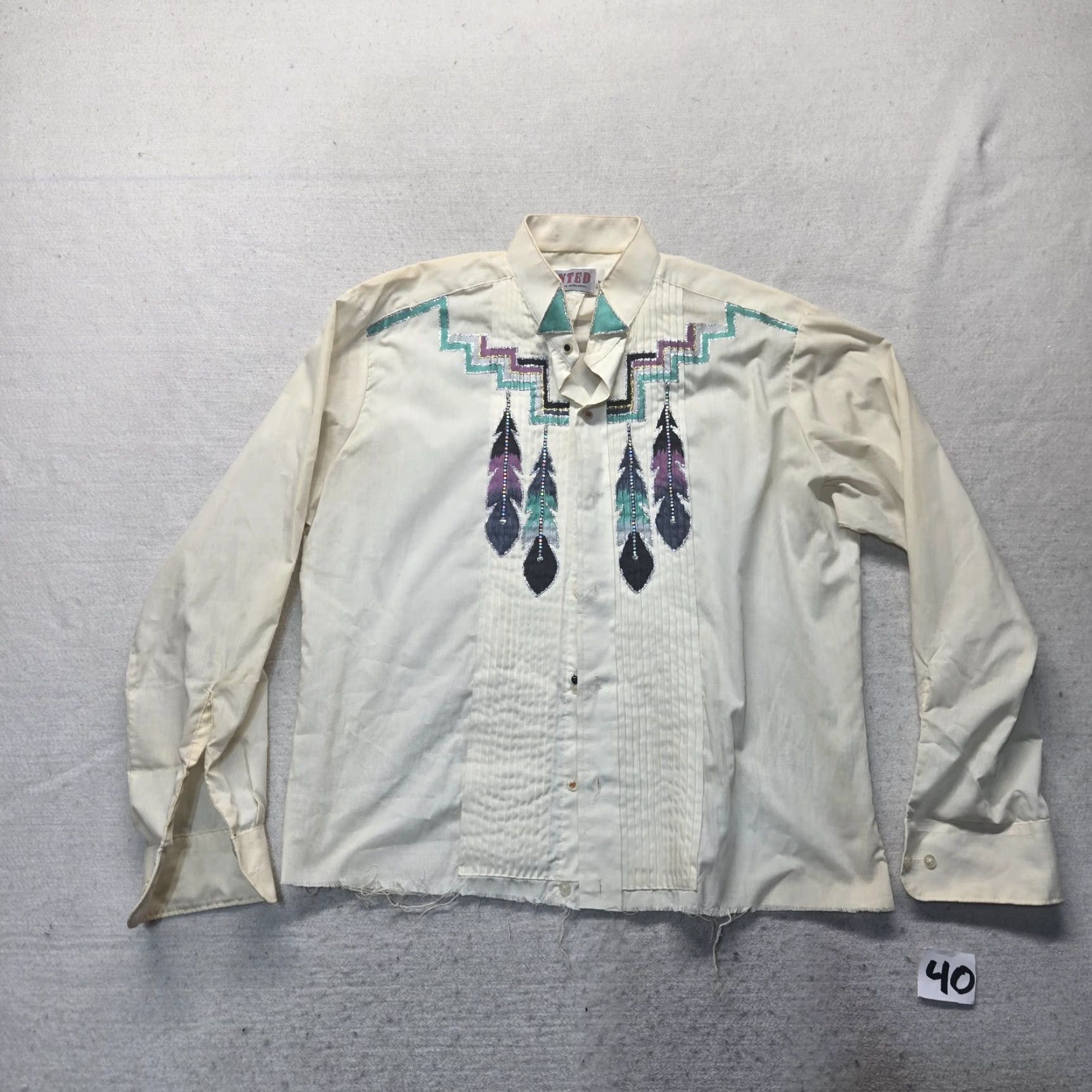 Vintage Vintage Wanted Beads White Dress Shirt Men M 90s Embroidered Rhinestone Long Sleeve Size US M / EU 48-50 / 2 - 4 Thumbnail
