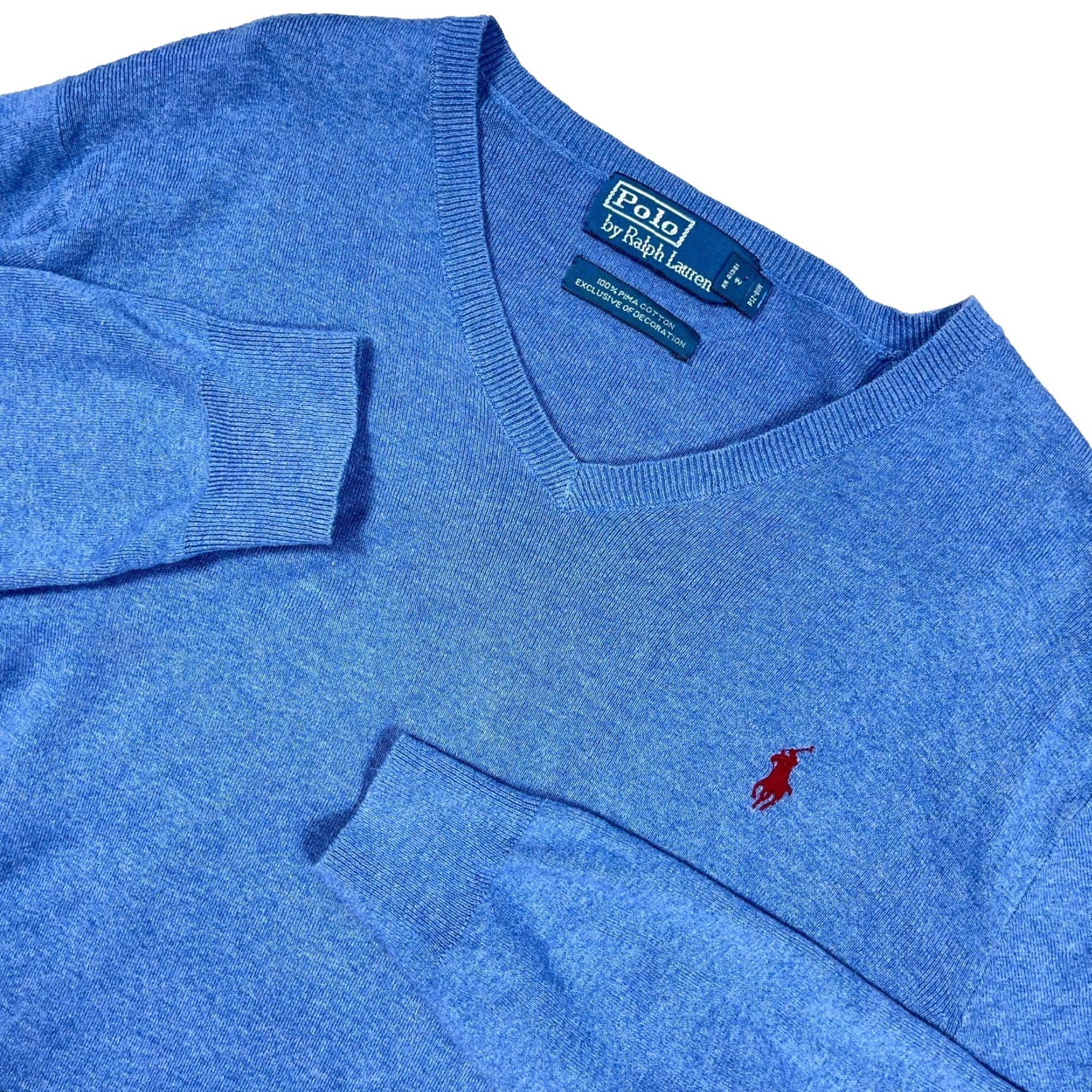 Polo Ralph Lauren Polo Ralph Lauren Sweater Men Medium Blue Red Pony Pima Cotton V-Neck Soft Adult Size US M / EU 48-50 / 2 - 2 Thumbnail