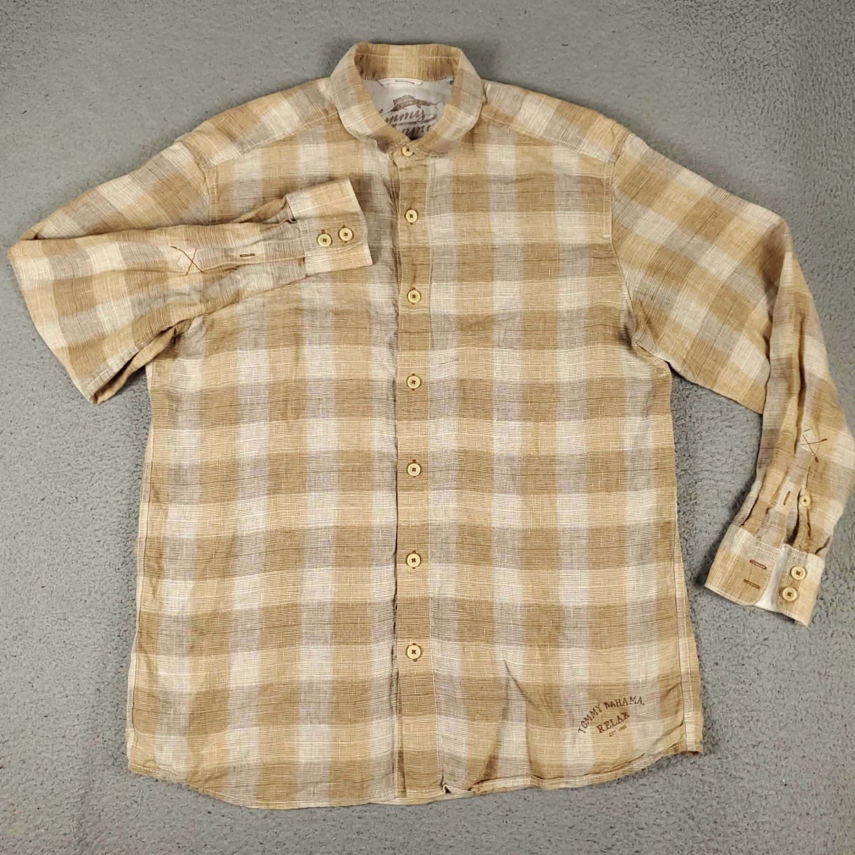 Tommy Bahama Tommy Bahama Shirt Mens Large Brown Check Linen Button Up Long Sleeve Size US L / EU 52-54 / 3 - 2 Thumbnail
