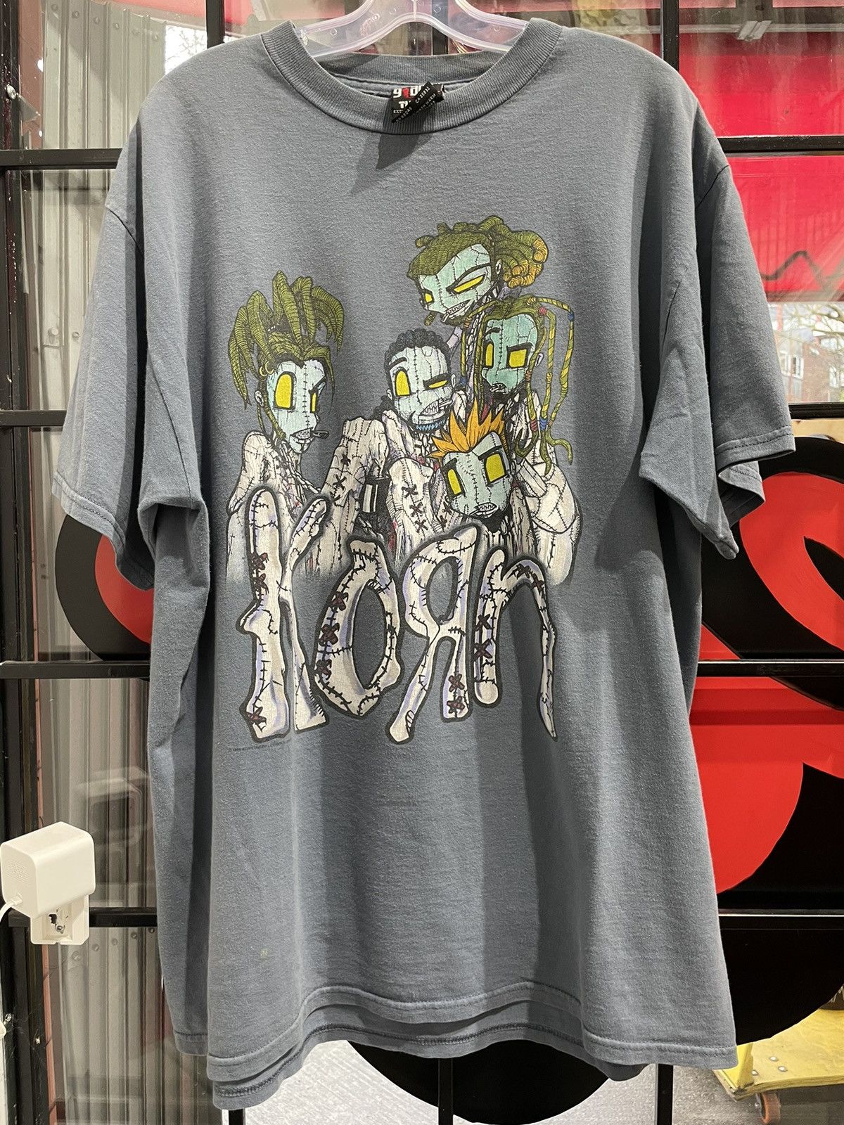 Image of Band Tees x Giant 1999 Korn Nu Metal Rap Rock Band Tee Vintage 90's Cartoon in Blue, Men's (Size XL