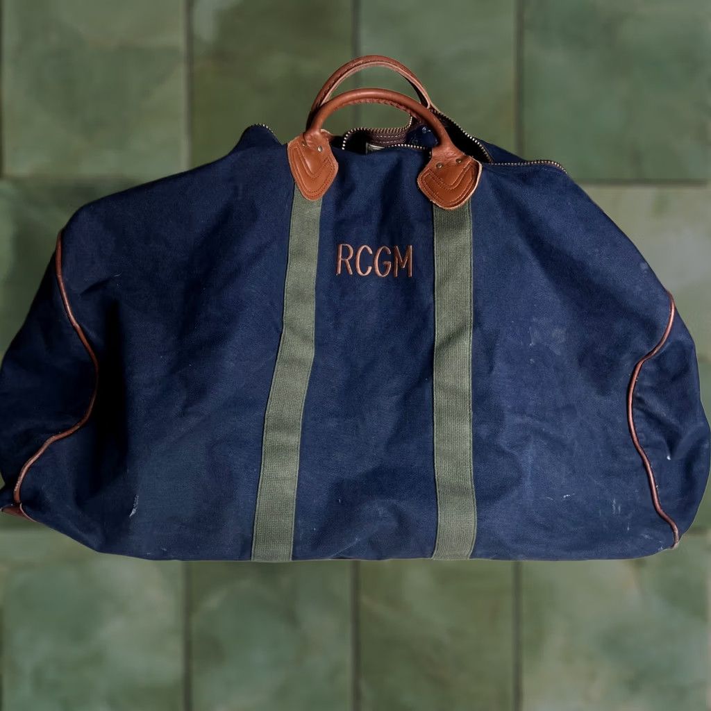 Vintage VINTAGE LL Bean Canvas Leather Duffle Bag Navy Blue Travel Weekend Bag RCGM Size ONE SIZE - 1 Thumbnail