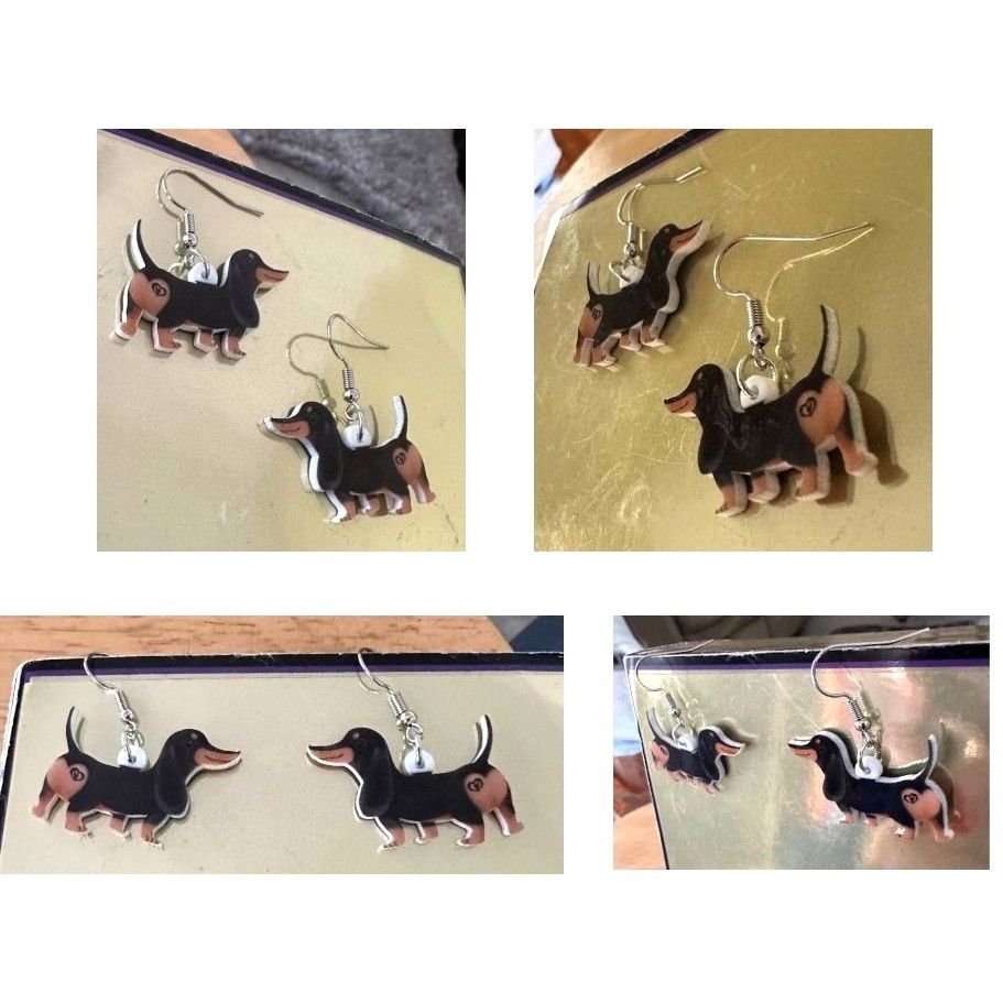 Handmade Dachshund Earrings New Dangle Hooks Double Sided Black Tan W Size ONE SIZE - 9 Thumbnail