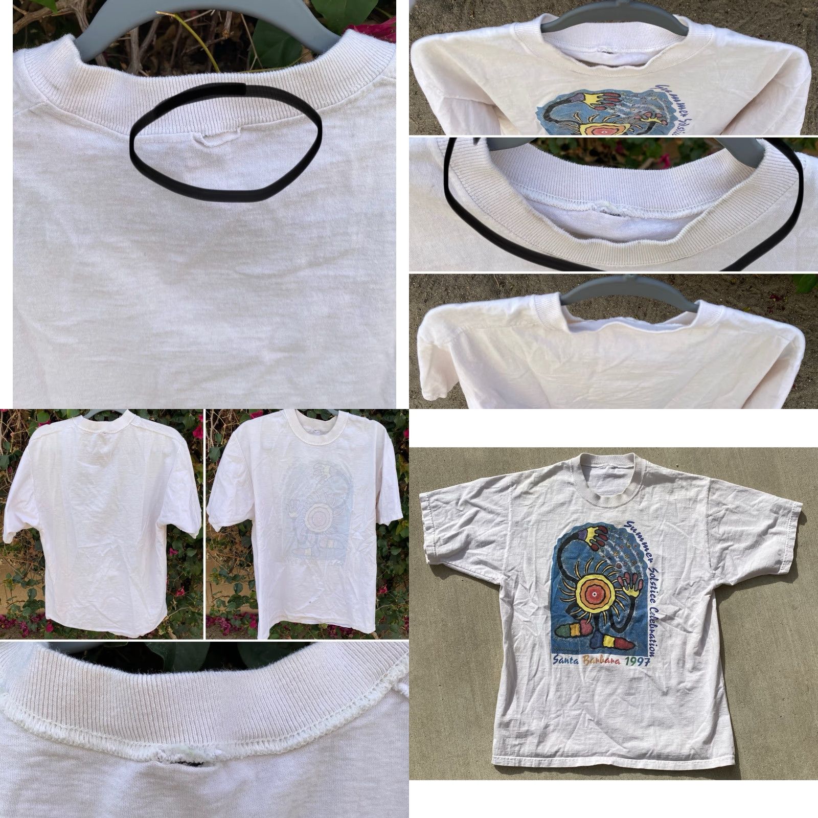 Vintage VINTAGE Summer Solstice Celebration Santa Barbara 1997 T Shirt Single Stitch Worn 1990s XL White Cotton 90s California Mens Shirts Size US XL / EU 56 / 4 - 9 Thumbnail