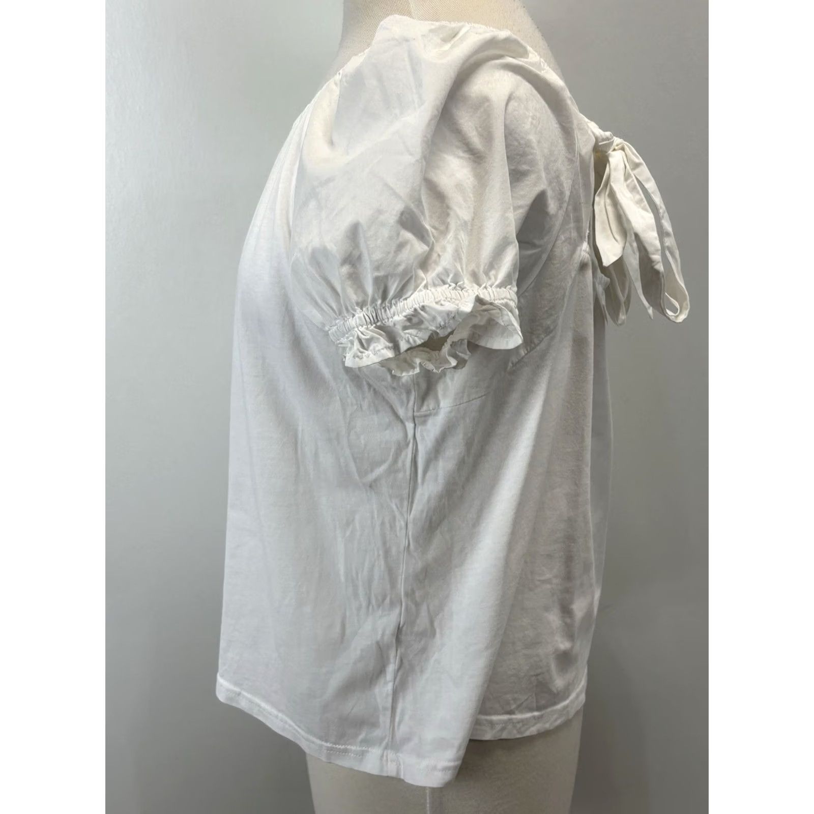 J.Crew VINTAGE J. Crew Tie Back Puff Sleeve Top Shirt L Womens White Cottagecore Classic Girly Casual Puff Sleeve Pullover Solid Casual Spring Summer Fall Size L / US 10 / IT 46 - 2 Thumbnail