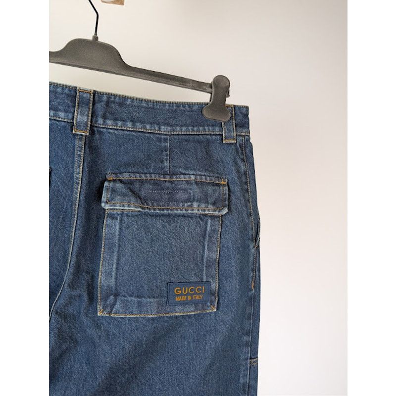 Gucci o1rshd1 Eco-Washed Organic Denim Cargo Pant in Blue / Mix Size US 36 / EU 52 - 14 Thumbnail