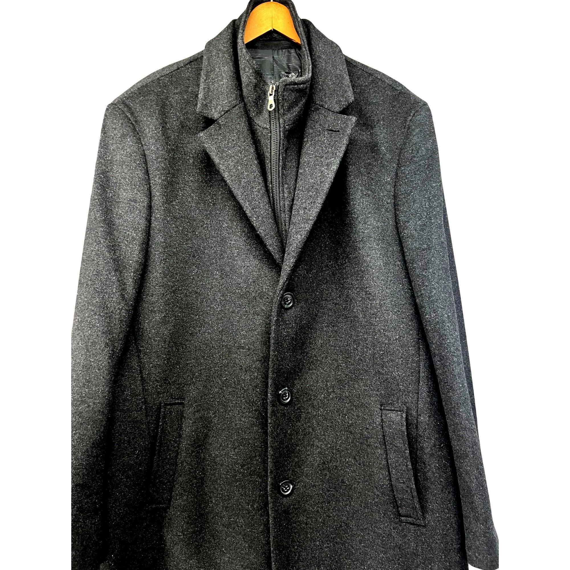 Vintage Mens Cashmere Charcoal Gray Black Wool Zip Button Up Lined L Size US L / EU 52-54 / 3 - 7 Thumbnail