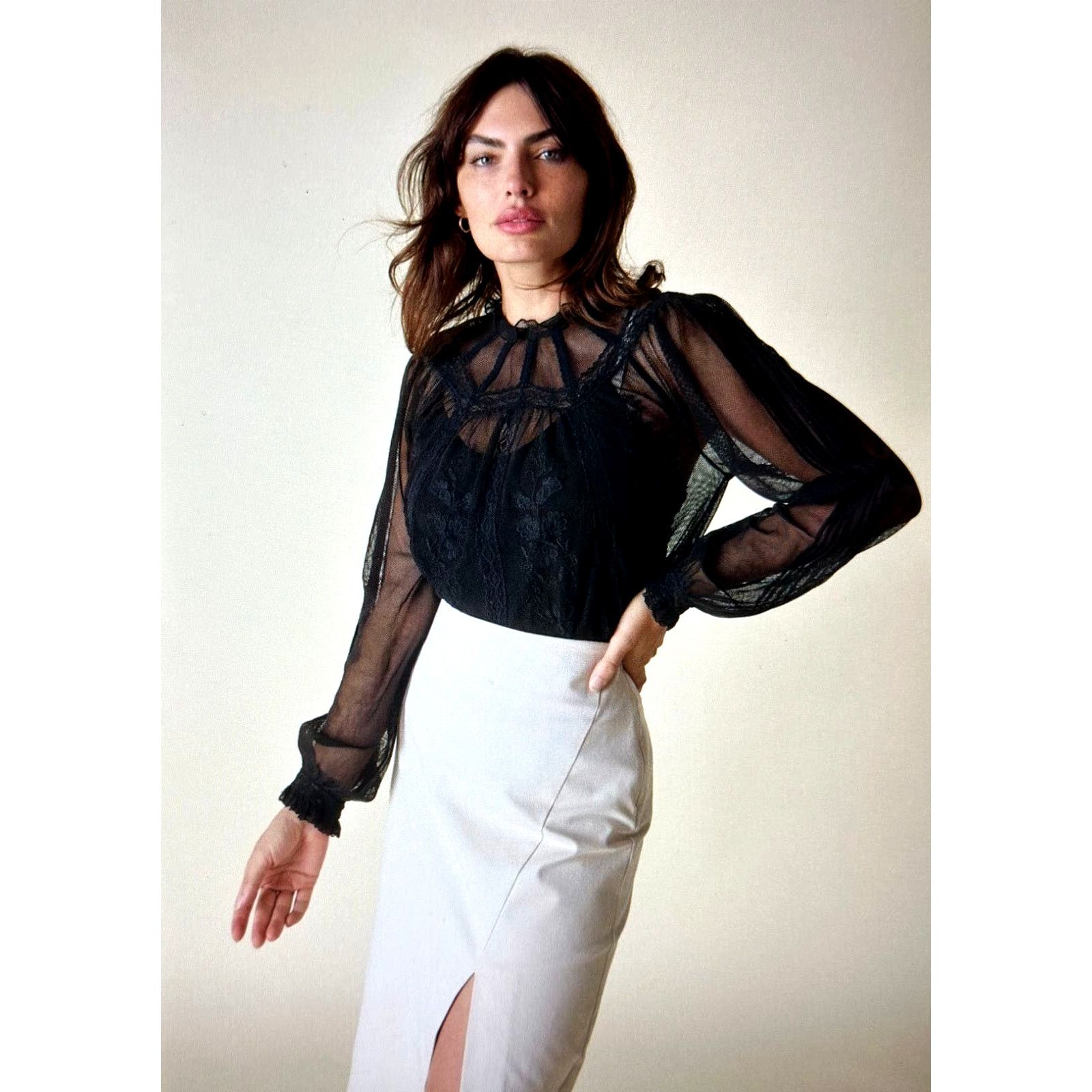 Other St Roche Lace Embroidered Ruffle Neck Flores Top Black 4 Size S / US 4 / IT 40 - 12 Thumbnail