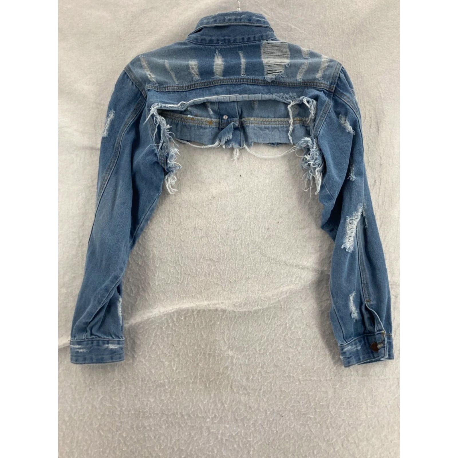 Denime Daisy Denim Jacket Womens Medium Distressed Cropped Blue Jean Jacket Size M / US 6-8 / IT 42-44 - 7 Thumbnail