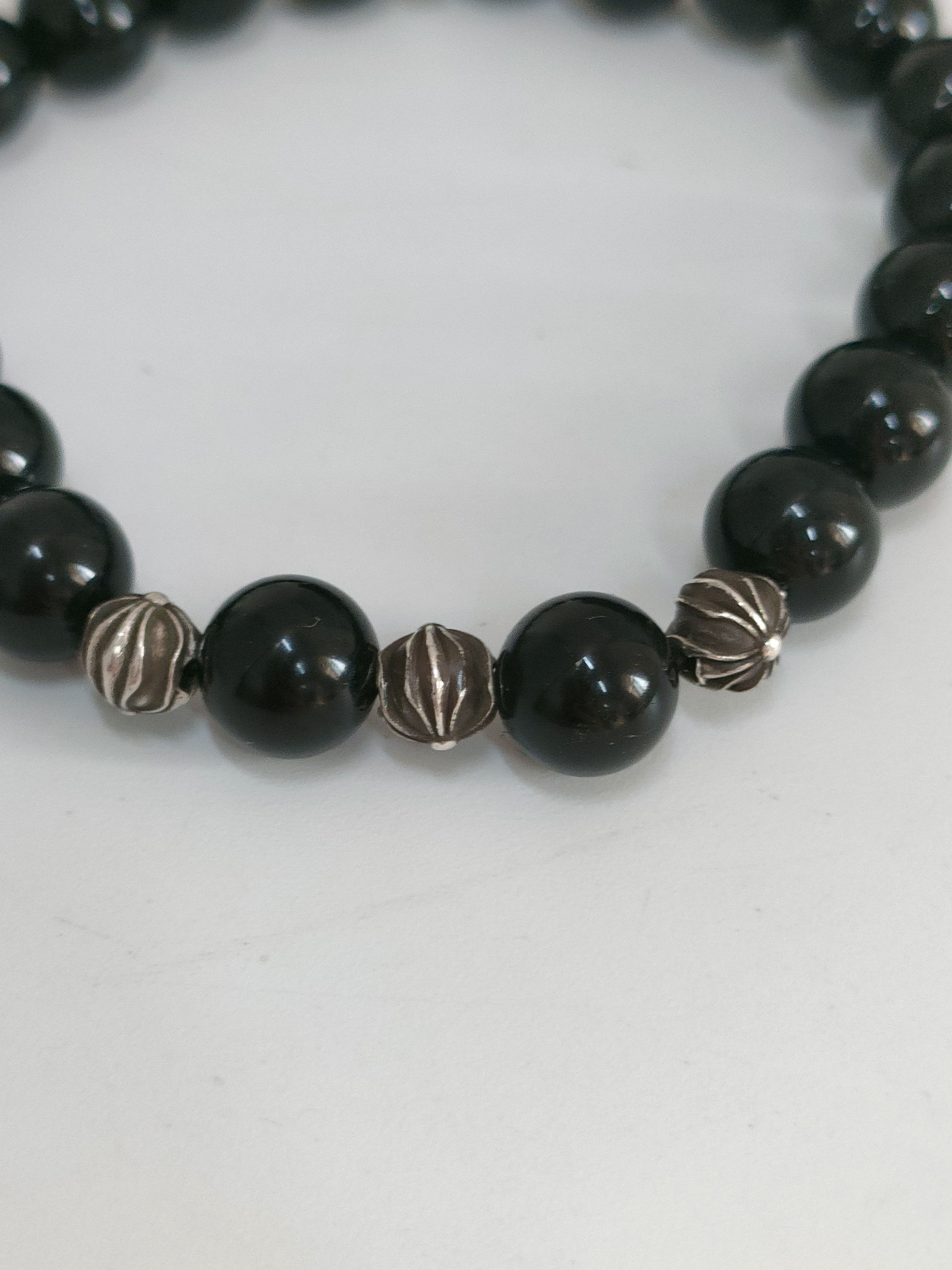 Chrome Hearts Chrome Hearts 8mm Obsidian 4 Silver Cross Bracelet Size ONE SIZE - 5 Thumbnail