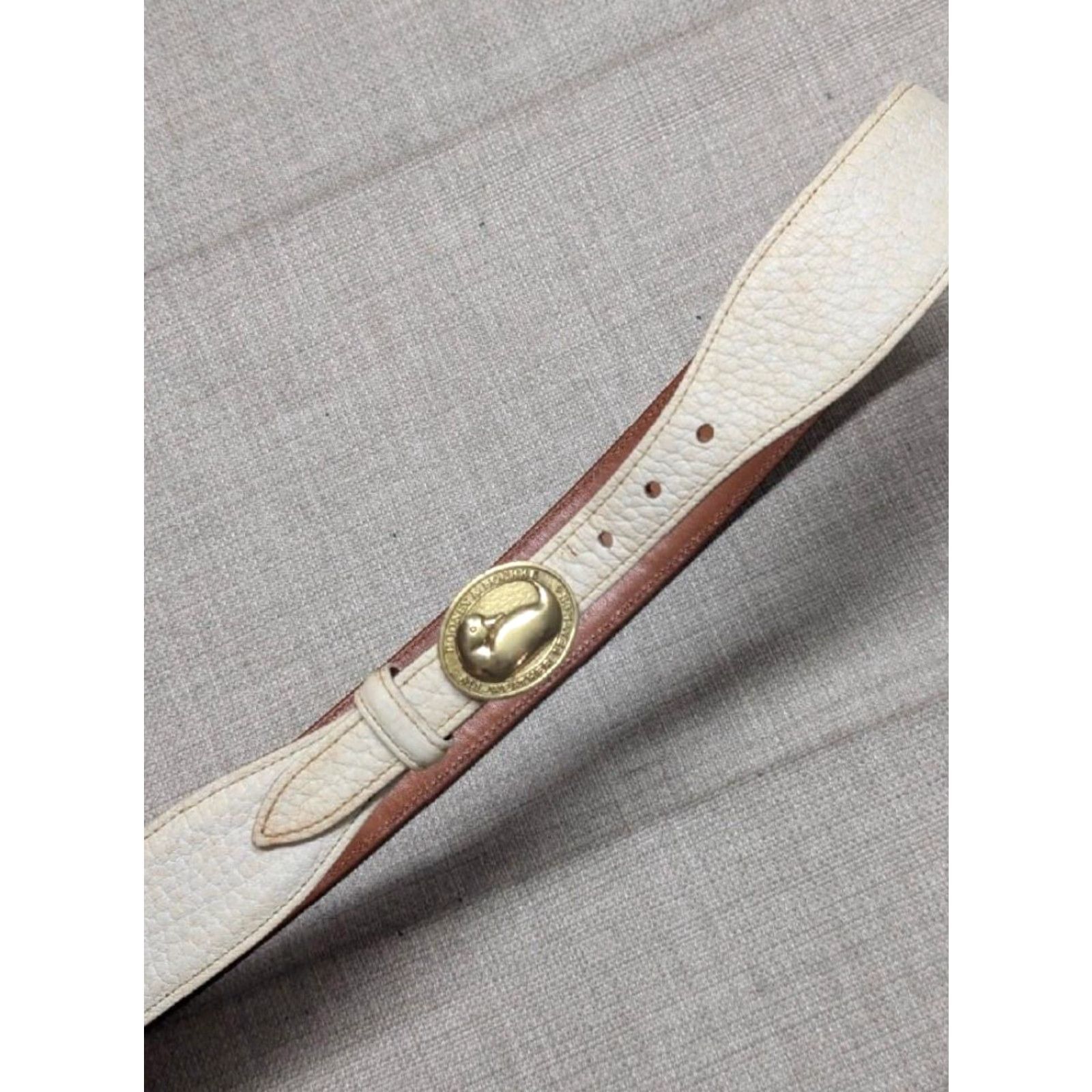 Dooney & Bourke VINTAGE Dooney & Bourke belt brass buckle 1-5/8" leather White/Cream Western Women One Size 36" total length 30.5-33.5" holes Mens Womens Girls Boys Size ONE SIZE - 3 Thumbnail