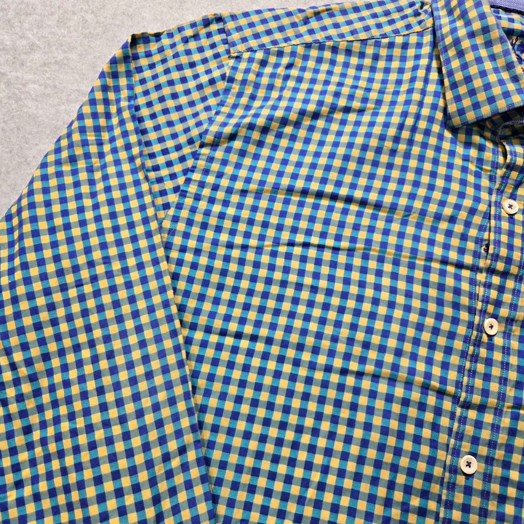 BUGATCHI Bugatchi Uomo Button-Up Shirt Mens Medium Cotton Checkered Shaped Fit Multicolor Warm Weather Casual Size 40R - 7 Thumbnail