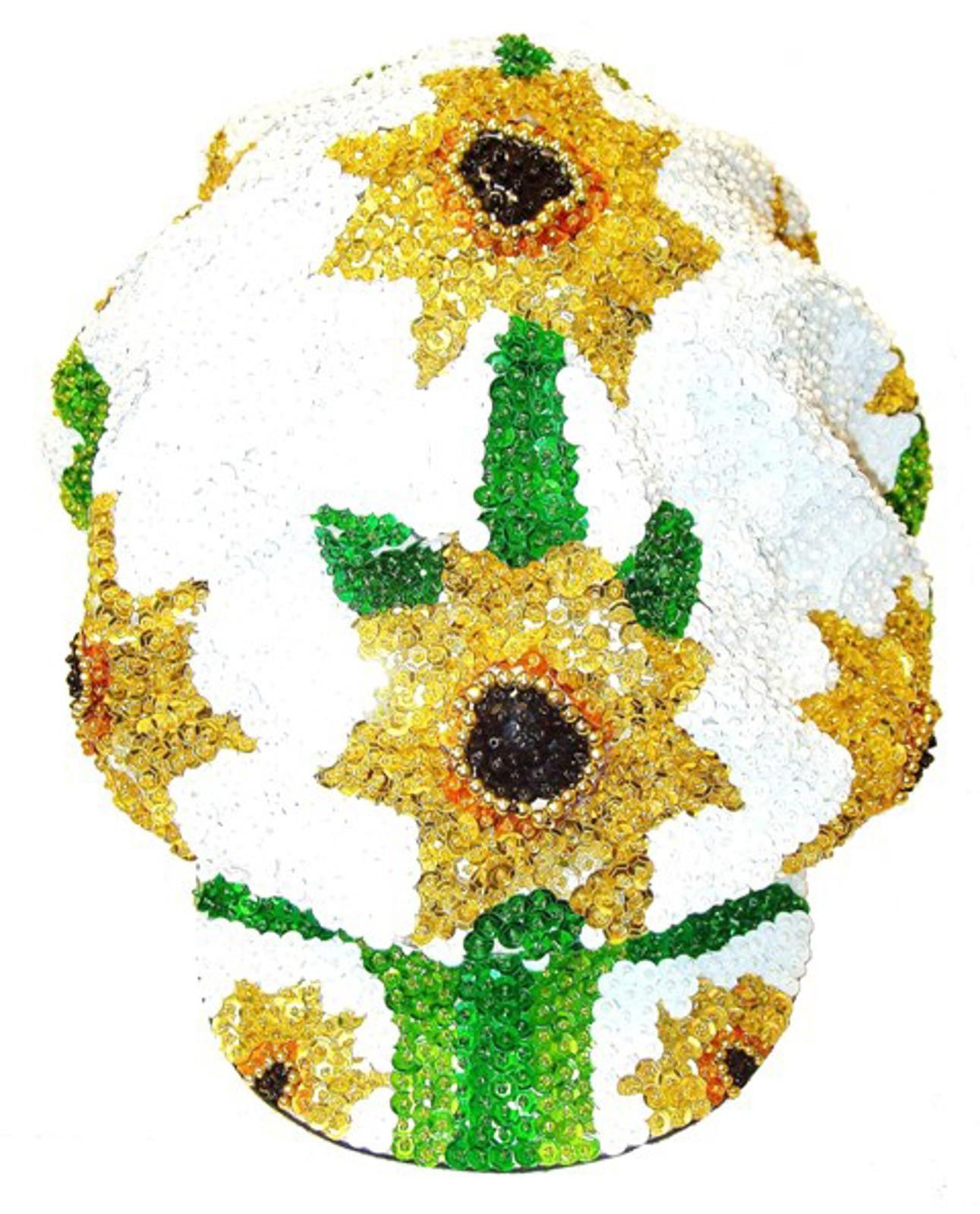 Designer Sequin Beaded Brando Cap Sunflower White Size ONE SIZE - 1 Preview
