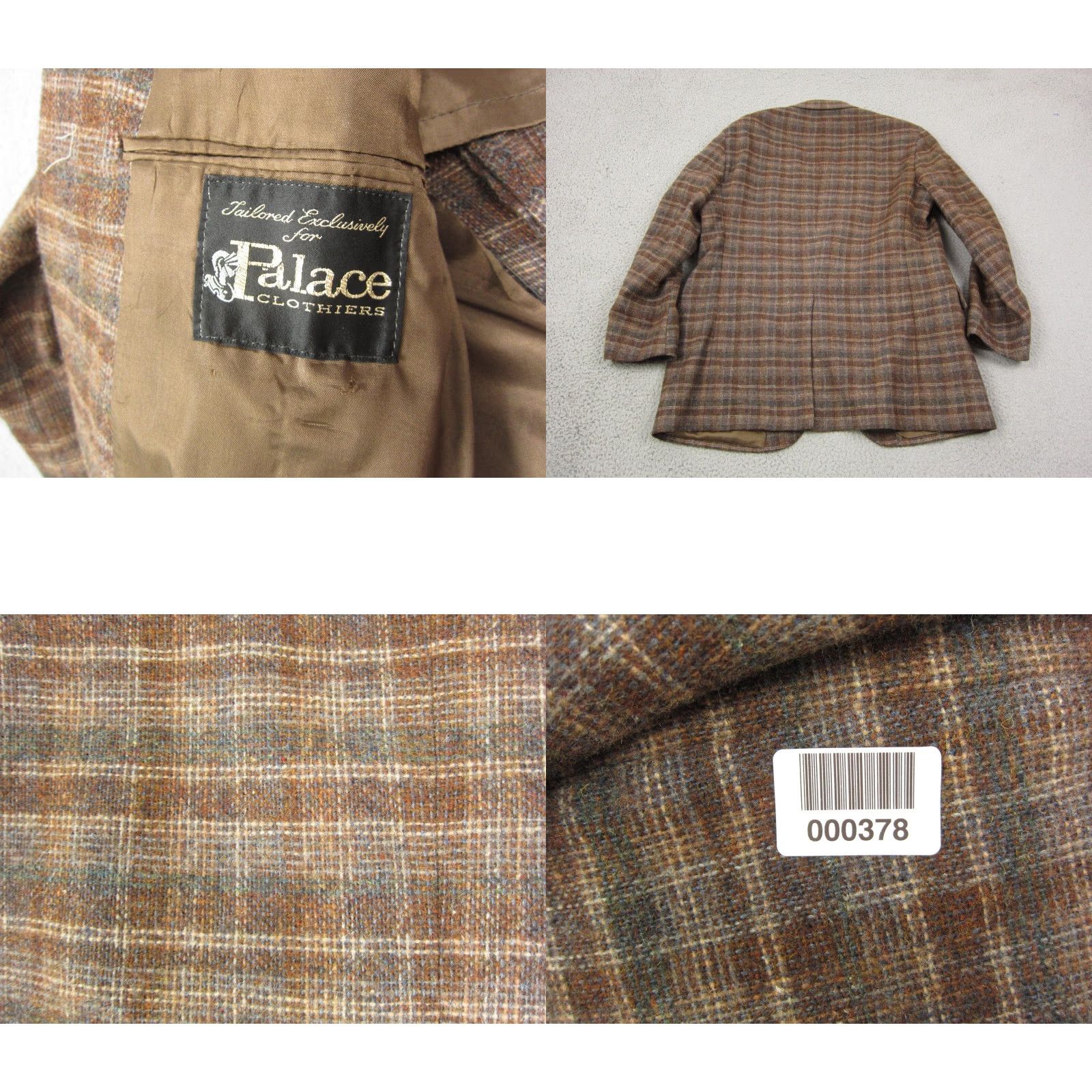 Palace VINTAGE Palace Clothiers Blazer Jacket Mens 44 Brown Tweed Plaid 80s 90s Sports Coat Two-Button Front Mid-Length Regular Fit Mens Size 44R - 9 Thumbnail