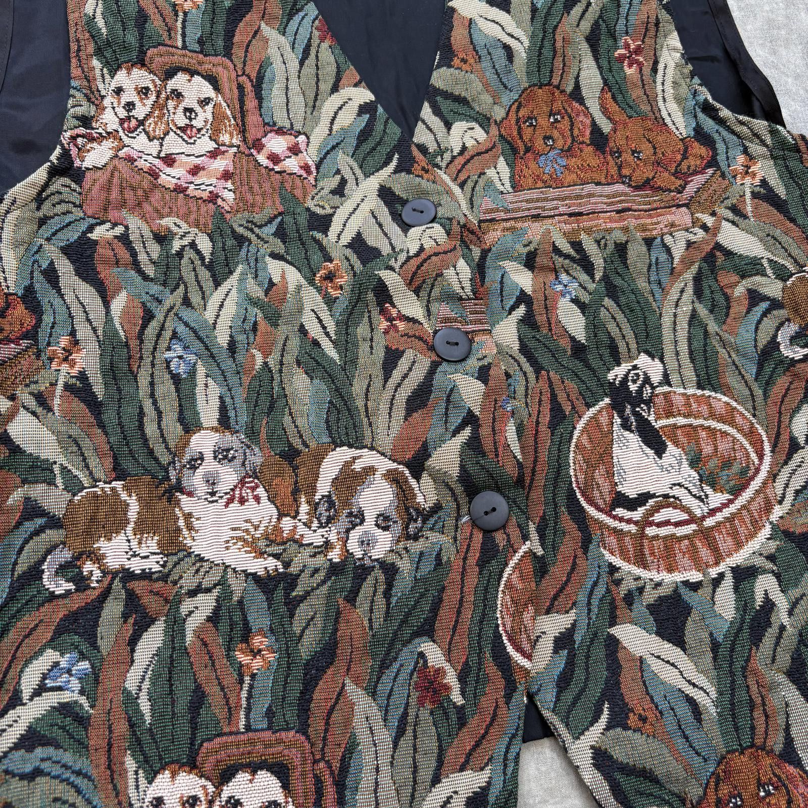 Cabin Creek Vintage 90s Y2K Cute Dogs Tapestry Unique Cottage Indie Vest Size XL / US 12-14 / IT 48-50 - 3 Thumbnail
